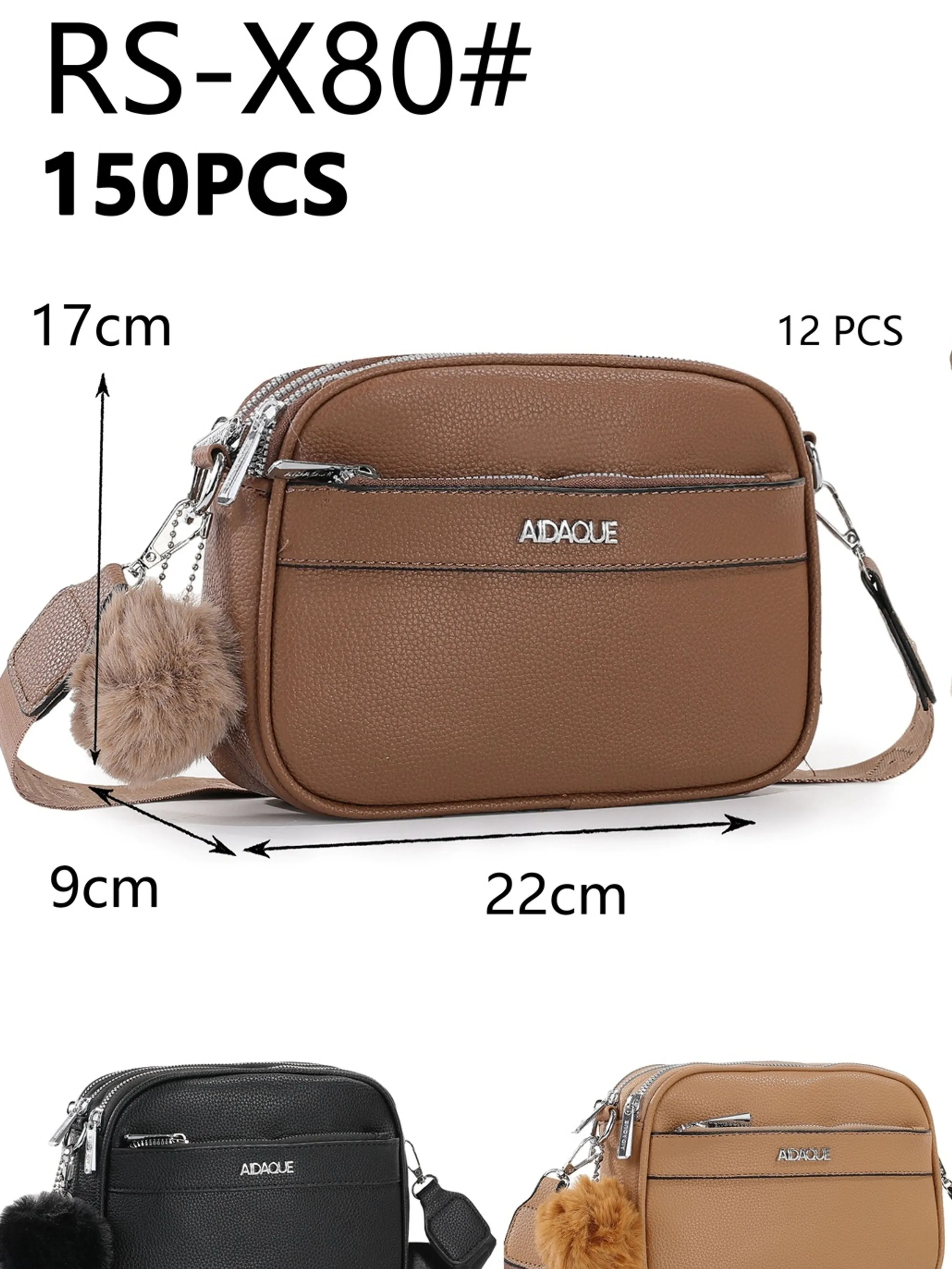 Bolsa feminina couro PU com chaveiro pompom - RS-X80