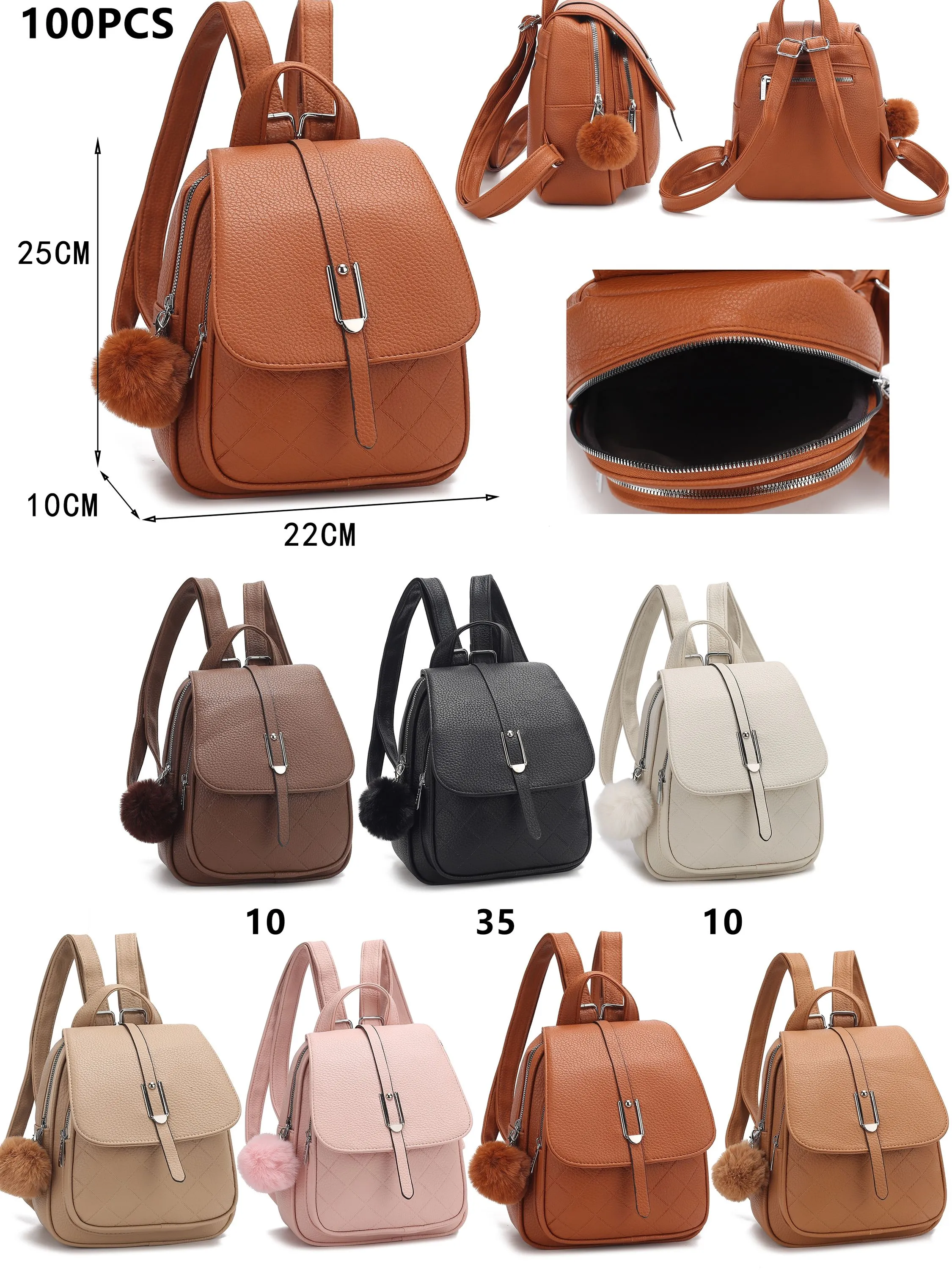 Mochila couro PU com chaveiro pompom cód:WDBB-16U