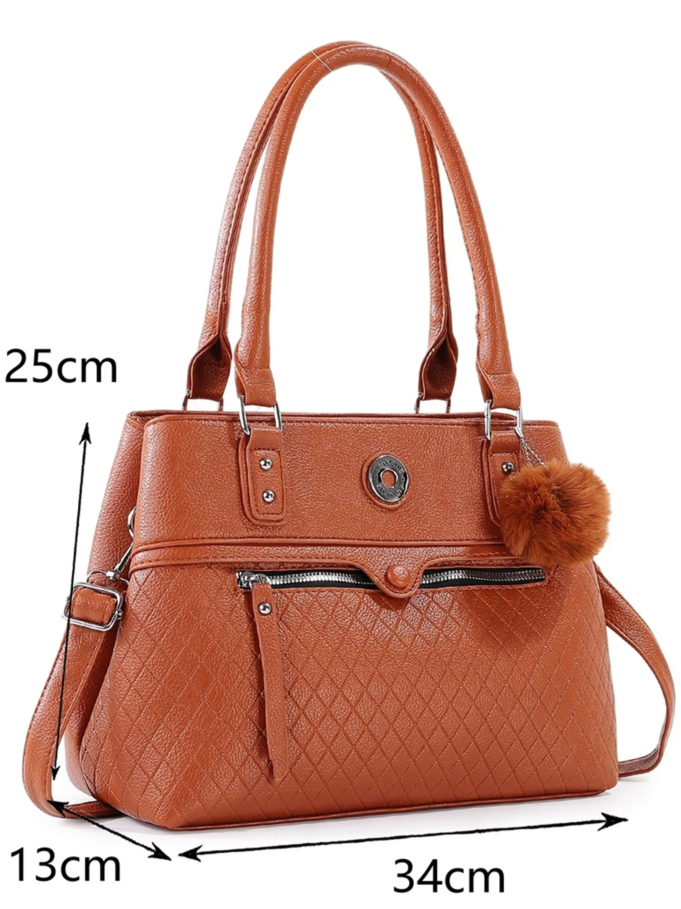 Bolsa feminina grande couro PU com chaveiro pompom - PD-53G