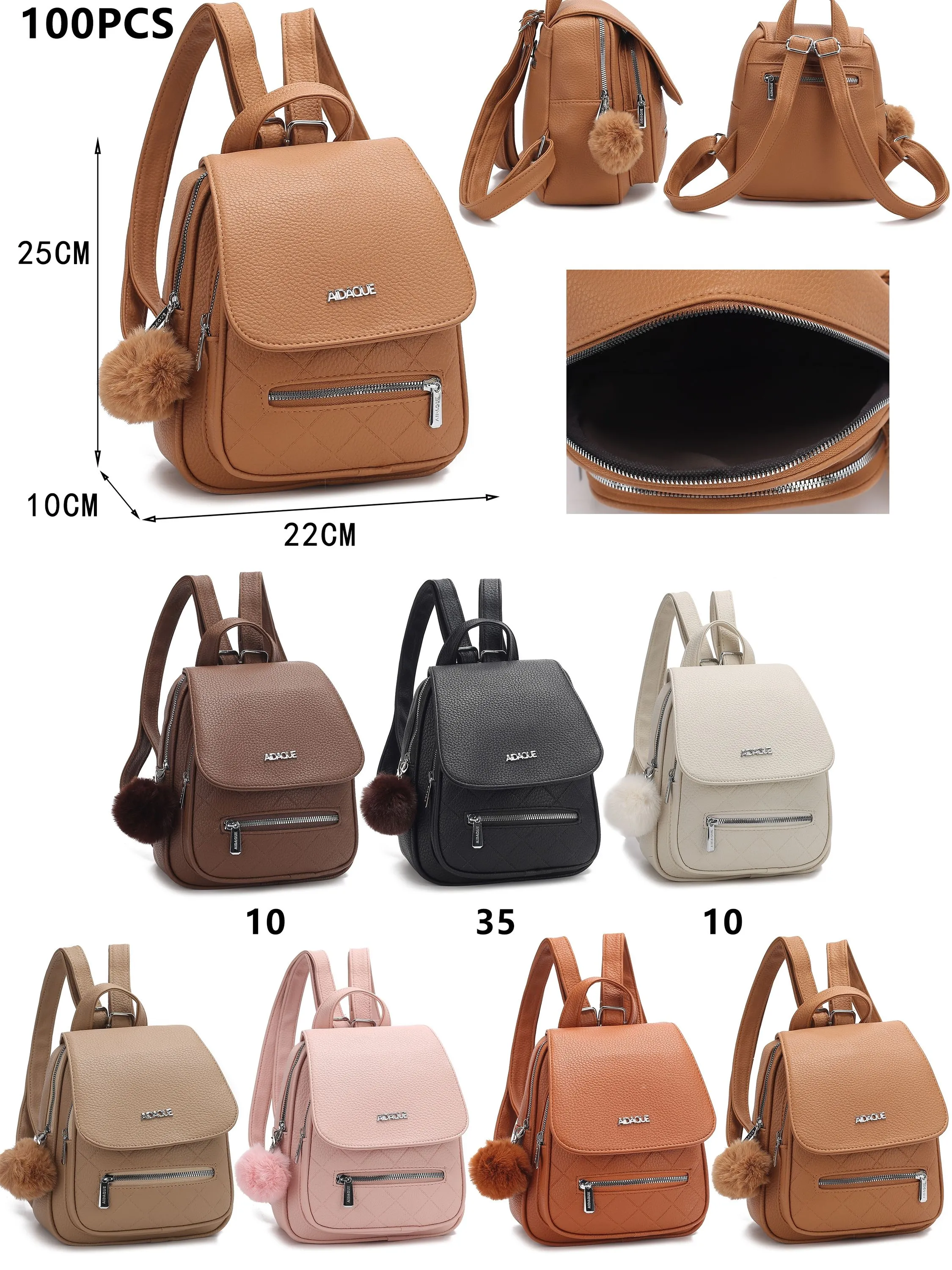 Mochila couro PU com chaveiro pompom cód: WDBB-15U