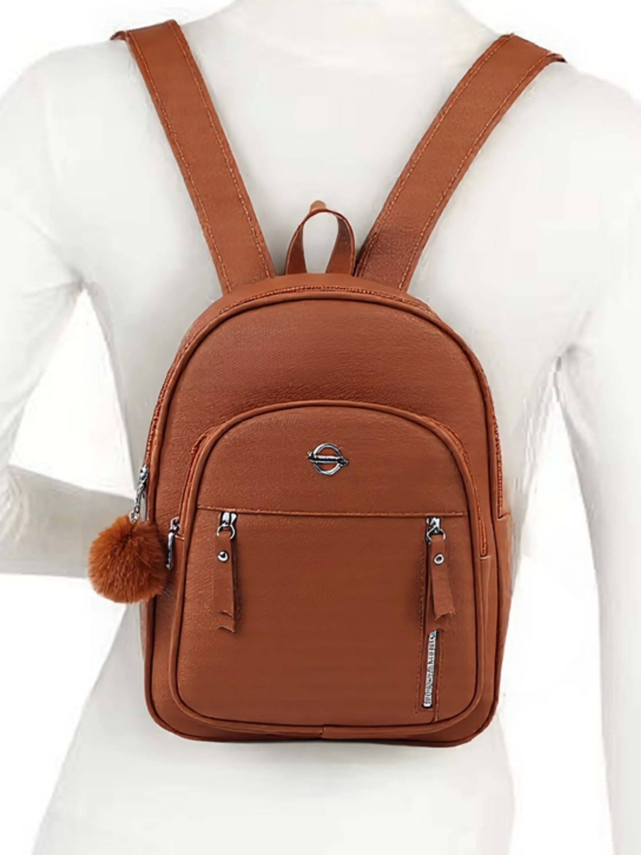 Mochila com chaveiro pompom couro PU - CF-B203