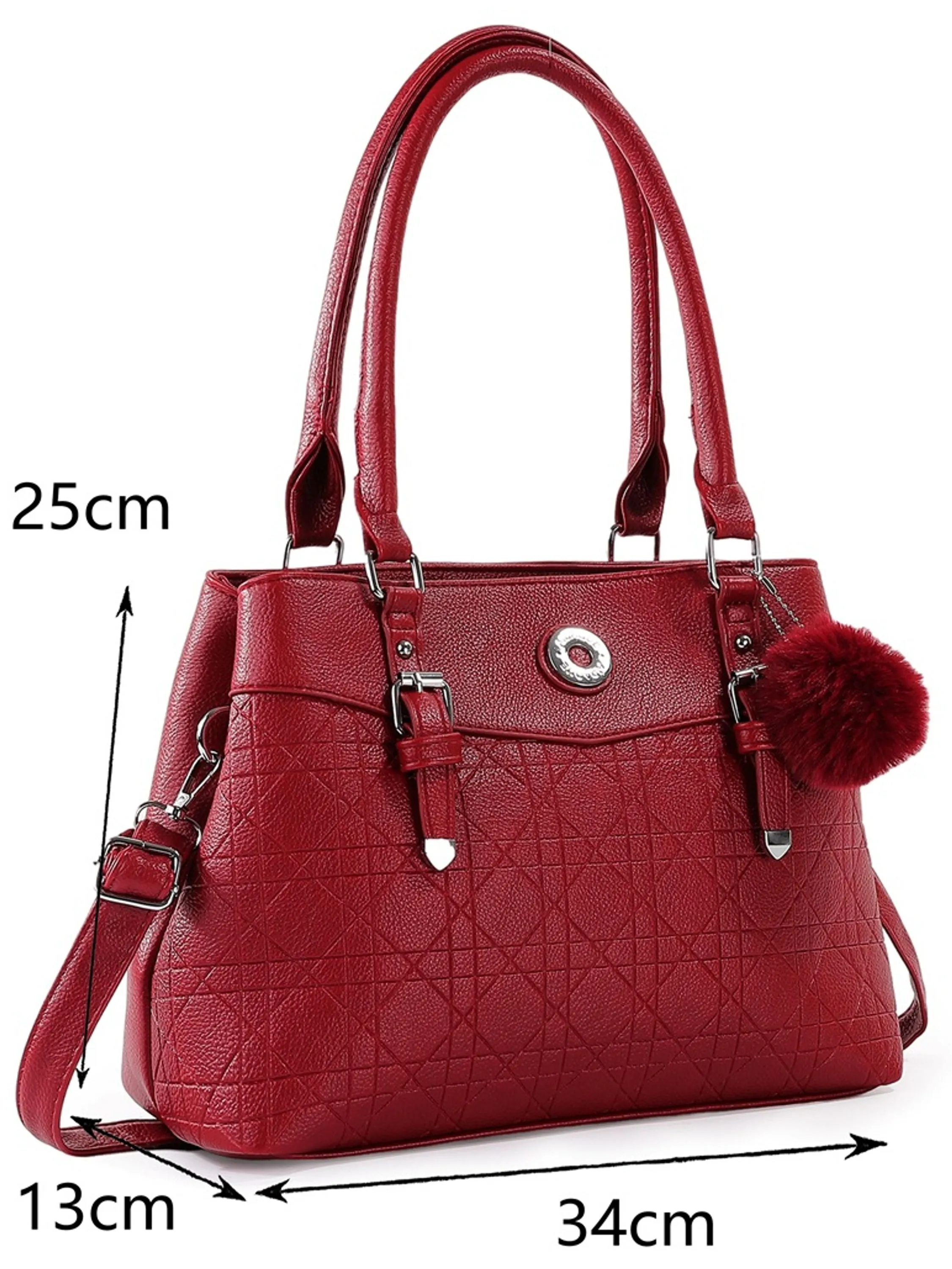 Bolsa feminina grande couro PU com chaveiro pompom - PD-54G