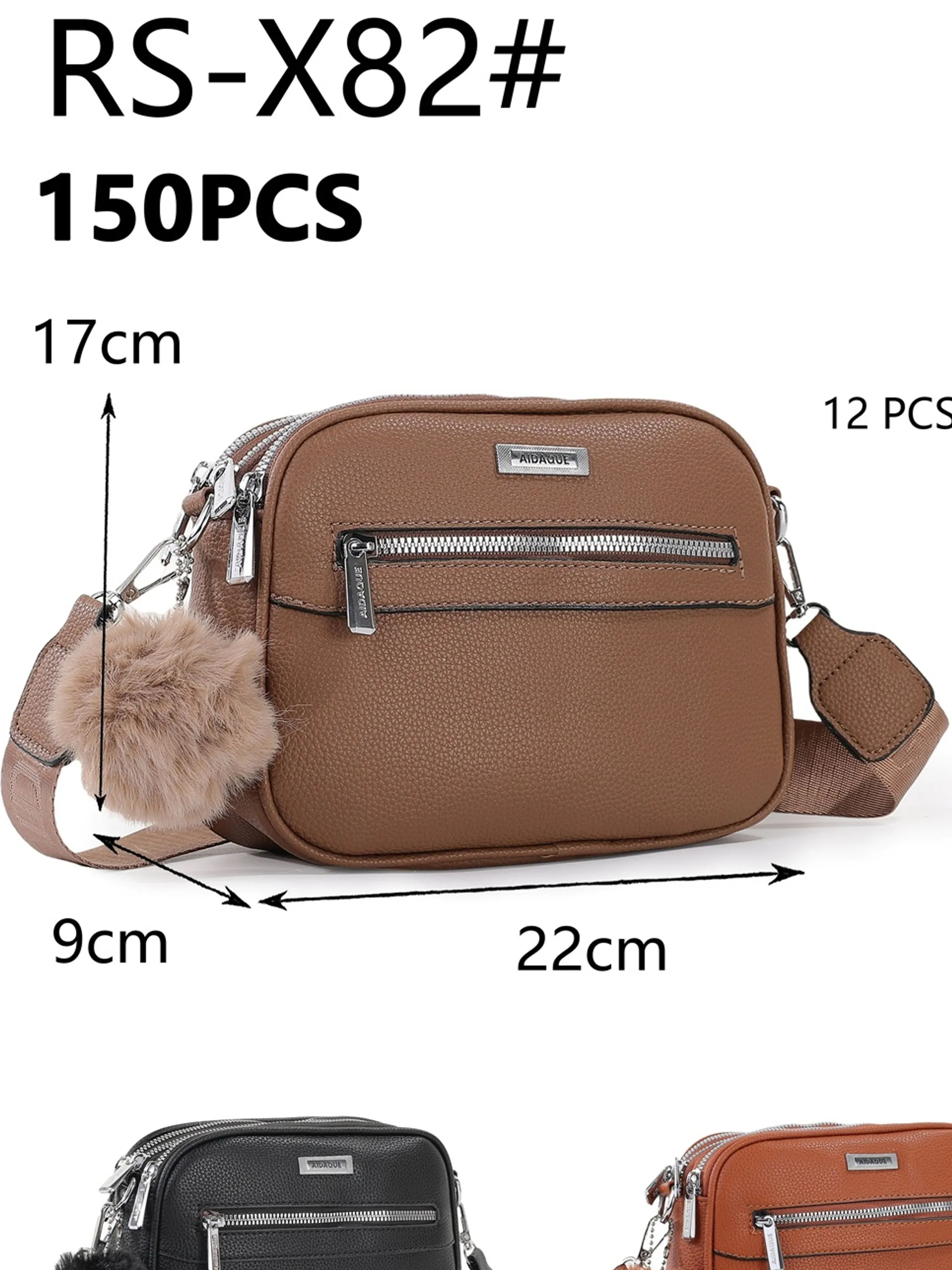 Bolsa feminina couro PU com chaveiro pompom - RS-X82