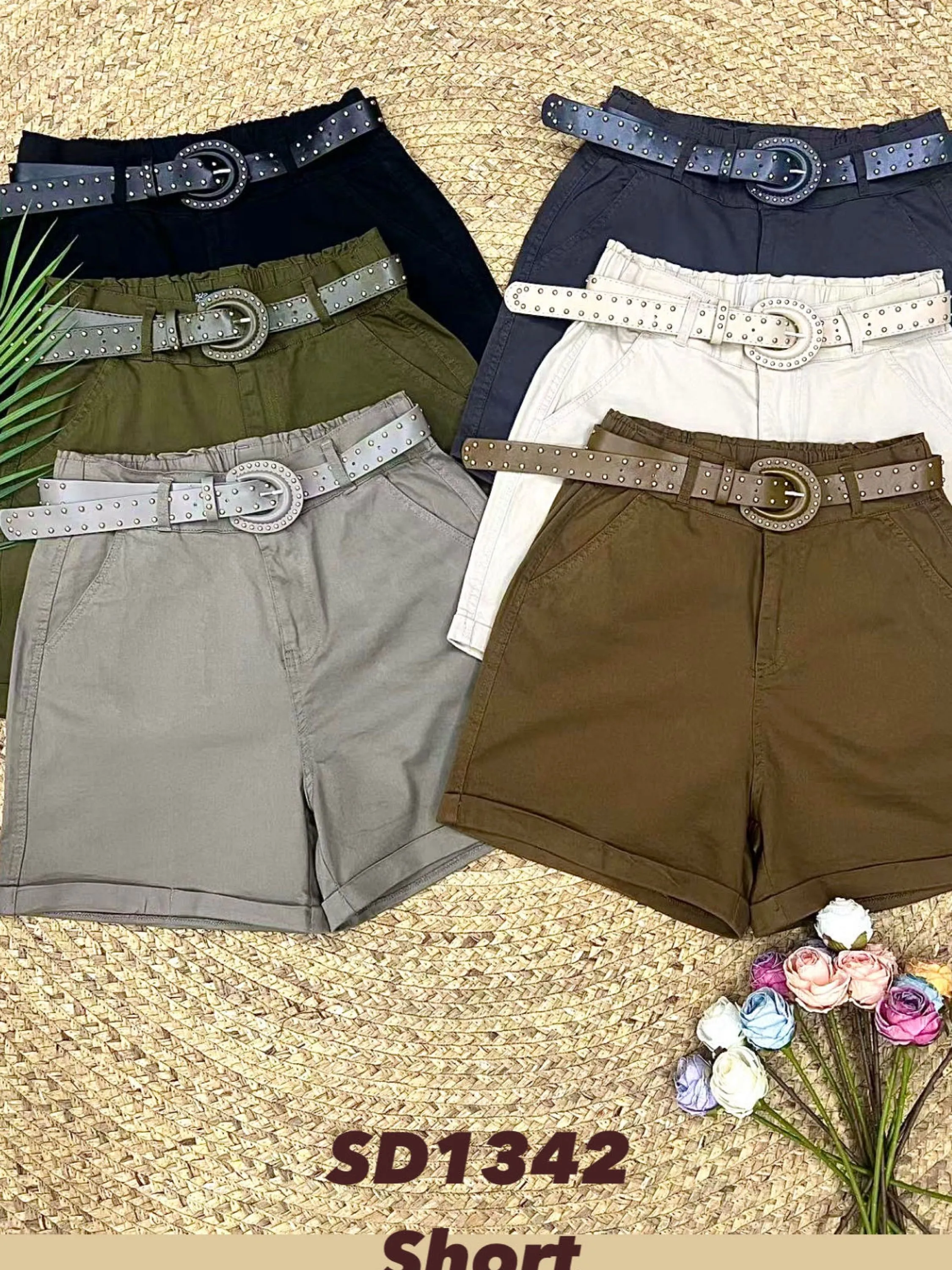 Short com cinto sarja