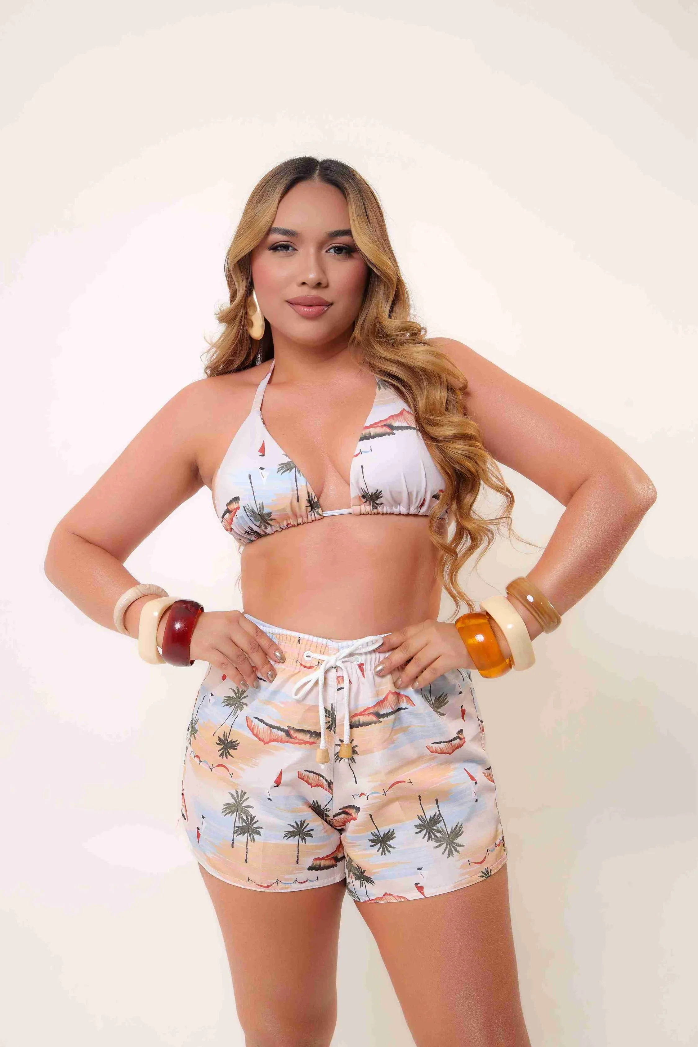 SHORT TACTEL ADULTO FEMININO - ORLA DOURADA