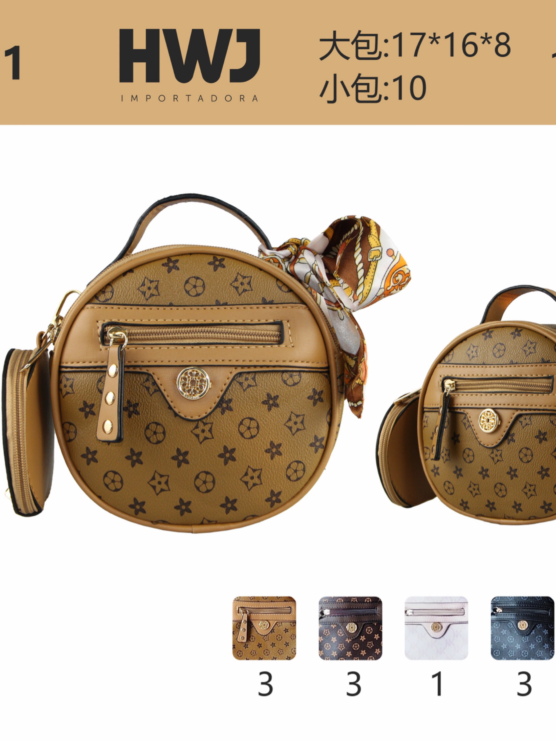 Bolsa feminina casual e elegante com carteira e lenço.8371