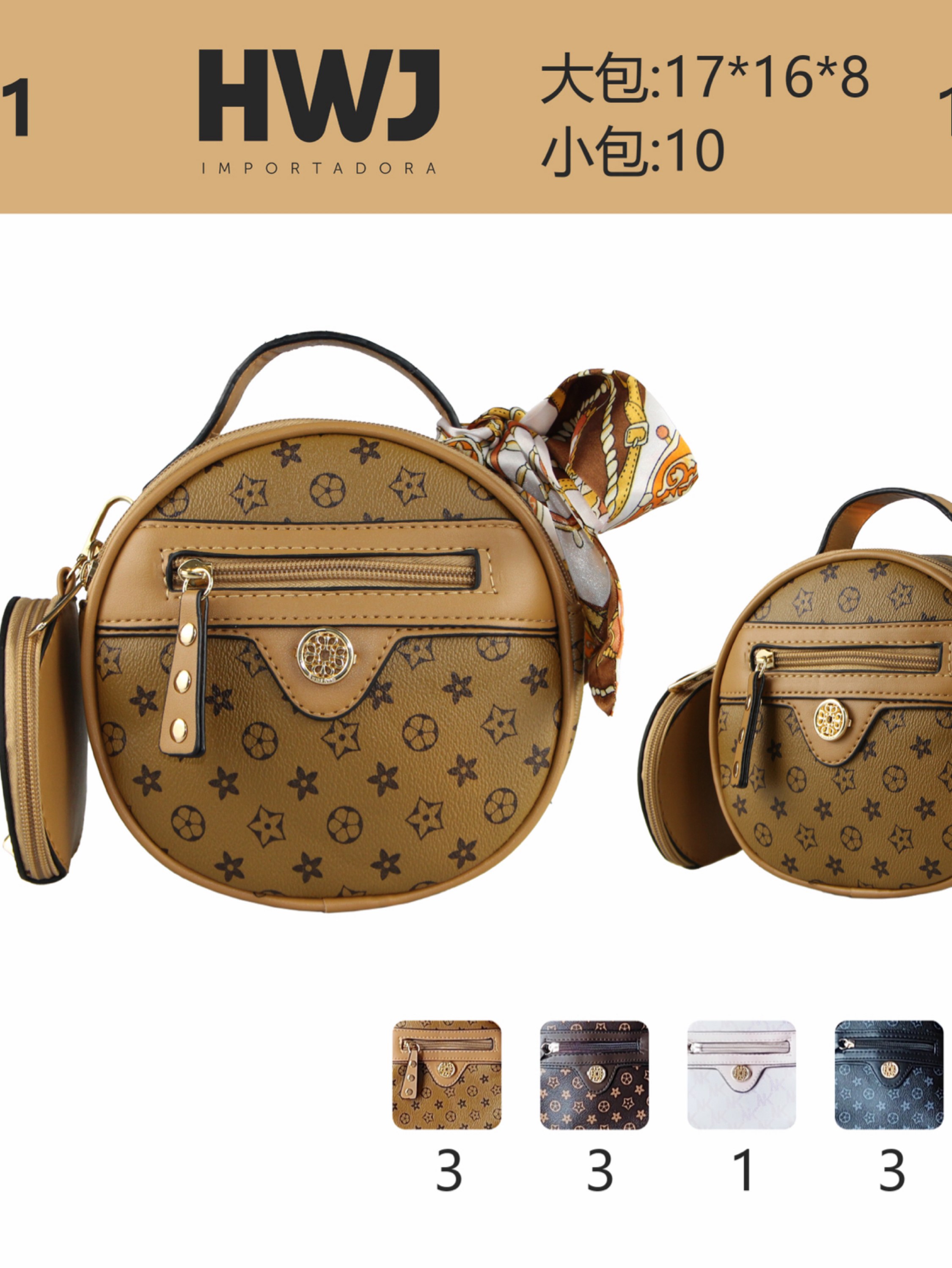 Bolsa feminina casual e elegante com carteira e lenço.8371