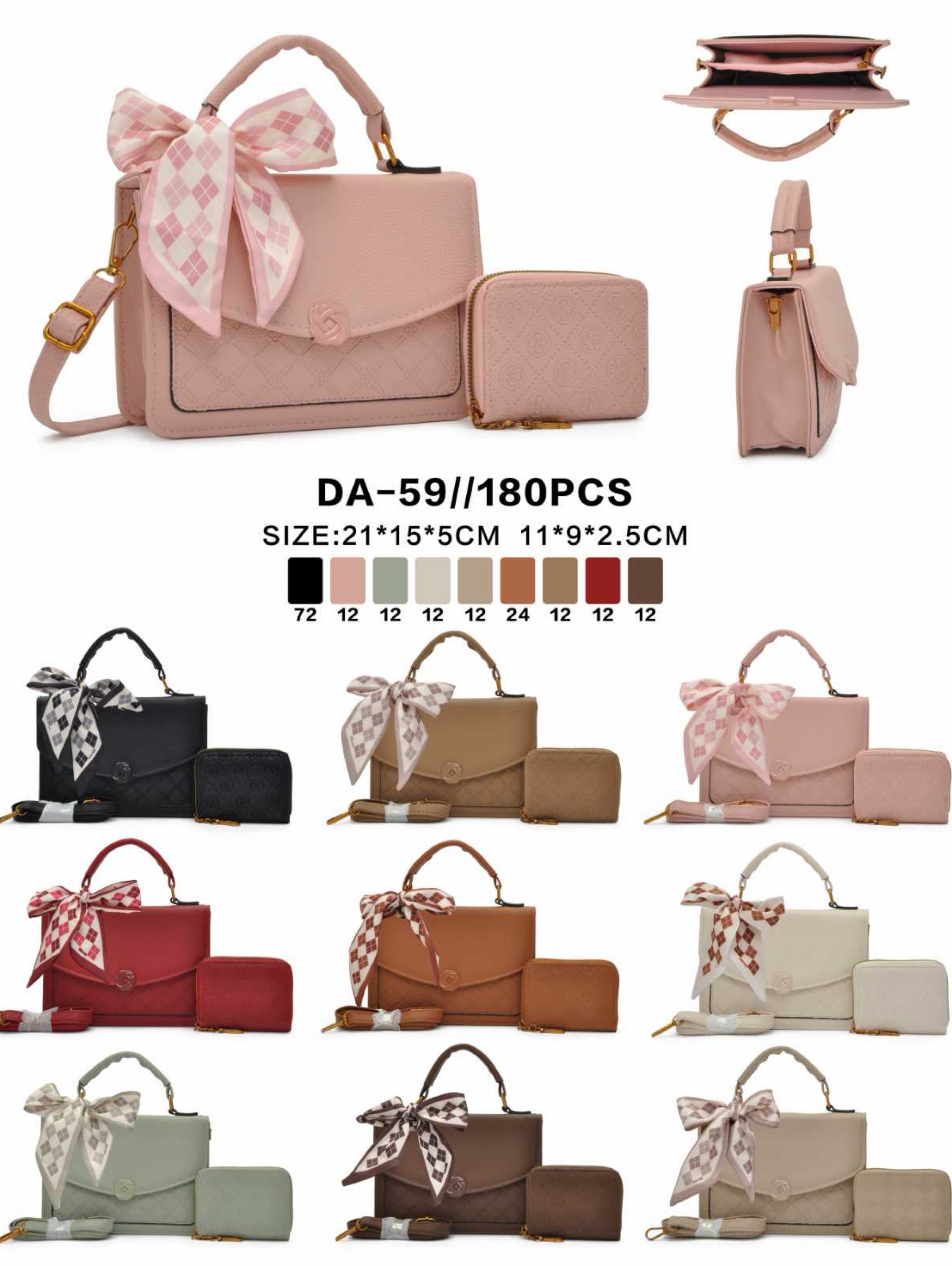 Bolsa feminina moderna e casual com carteira e lenço.59