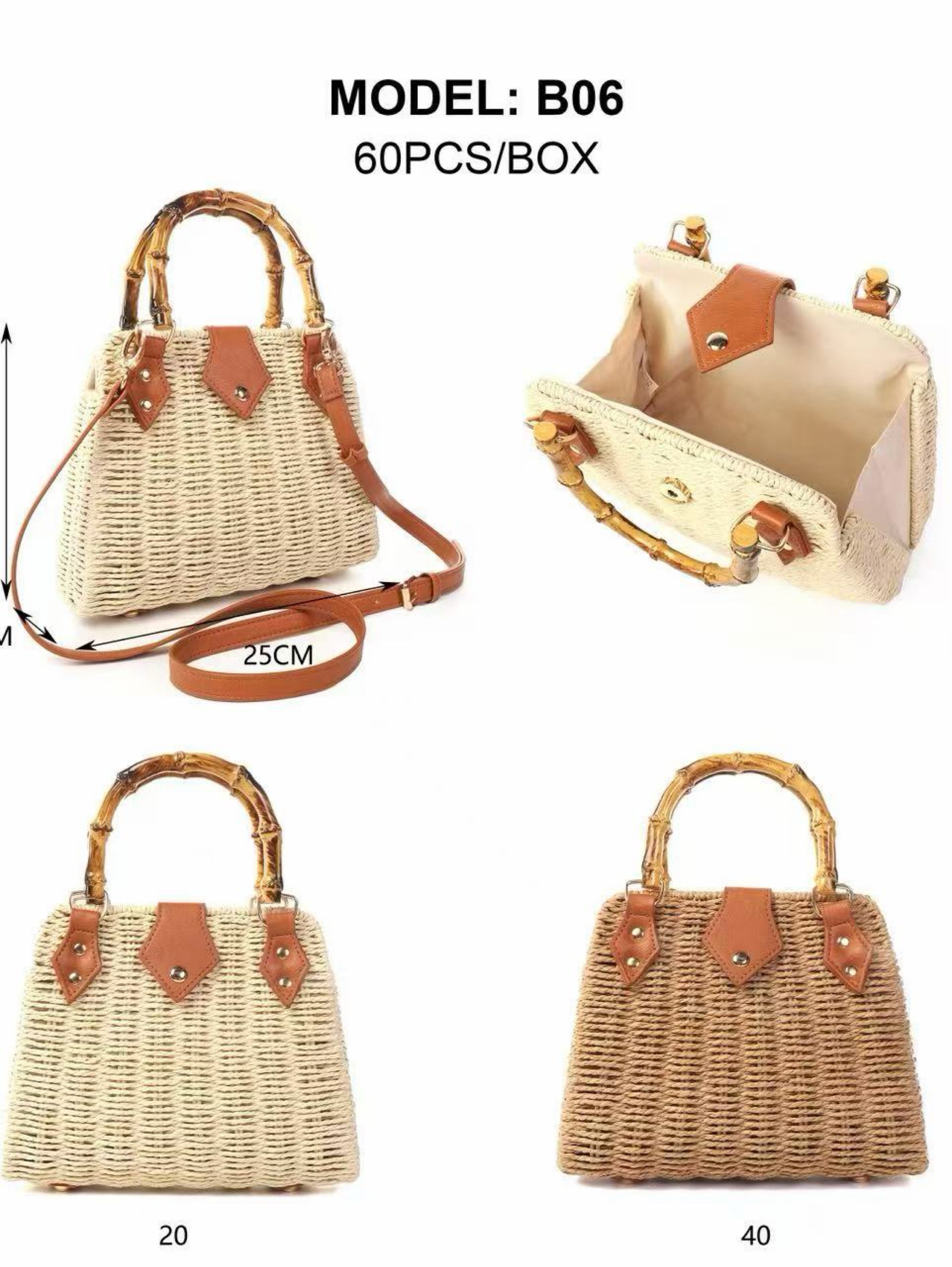 Bolsa de praia feminina de palha, moderna e casual.06