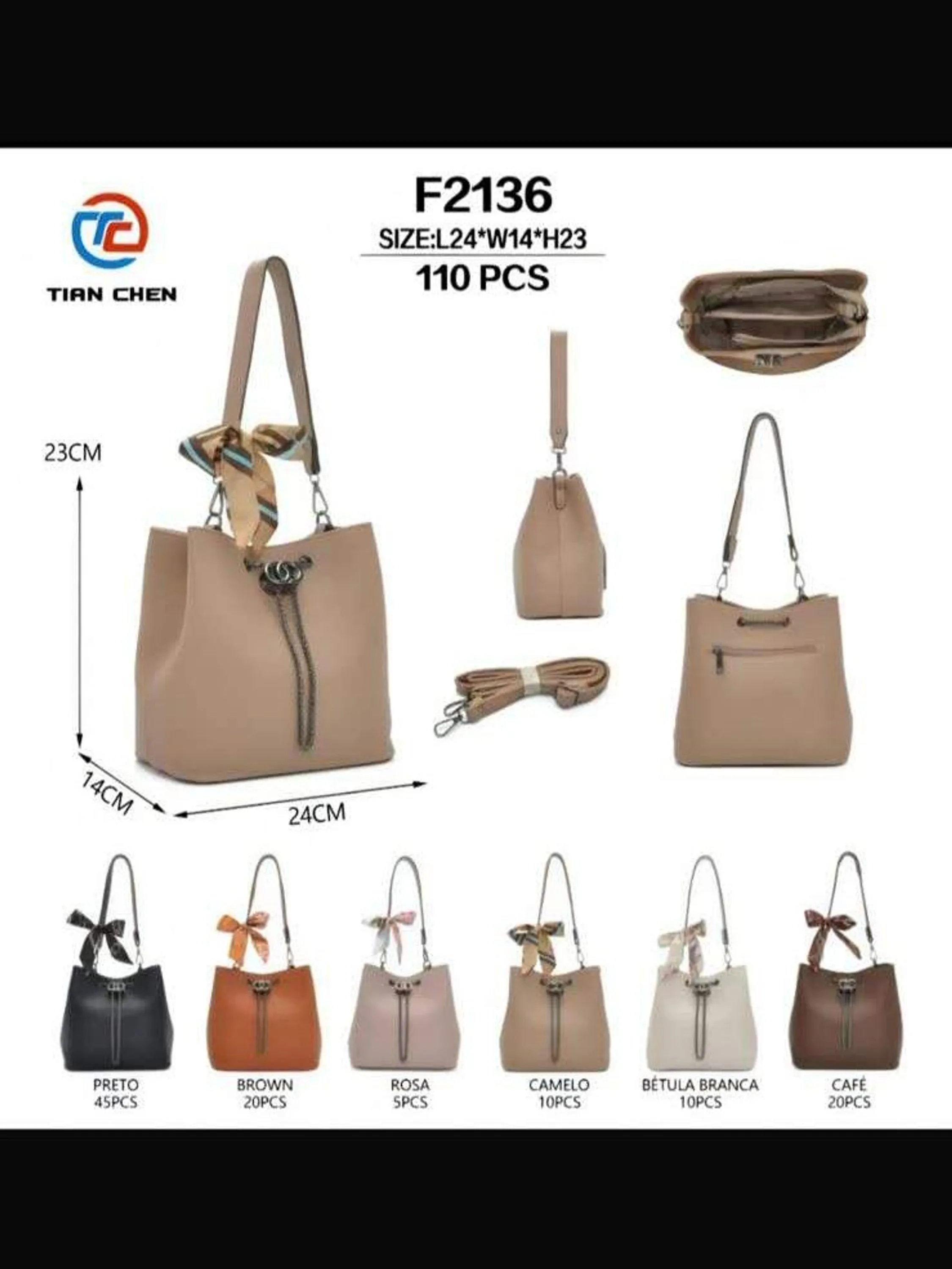 Bolsa clássica feminina estilo saco com lenço de seda