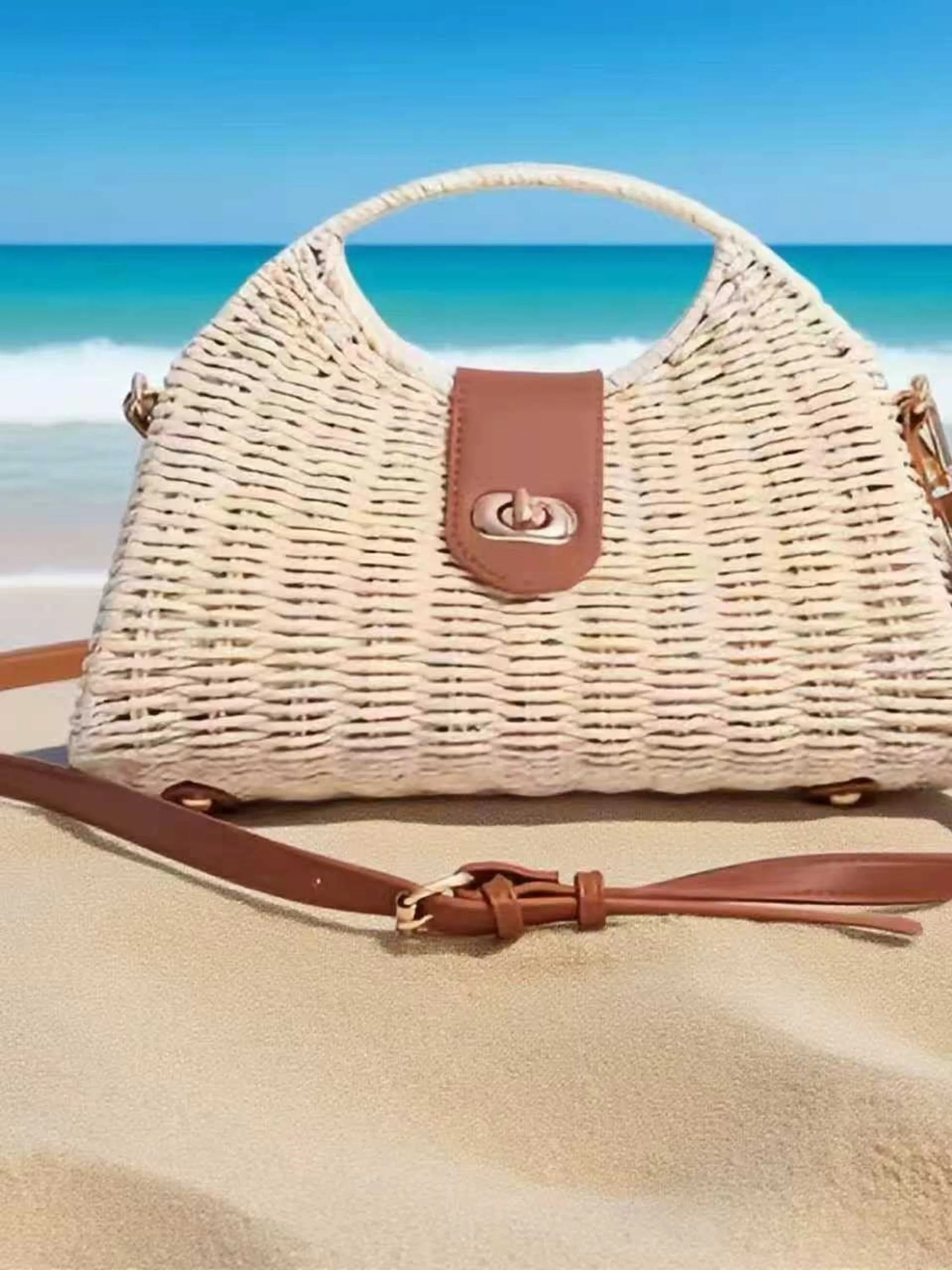 Bolsa de palha com zíper de grande capacidade