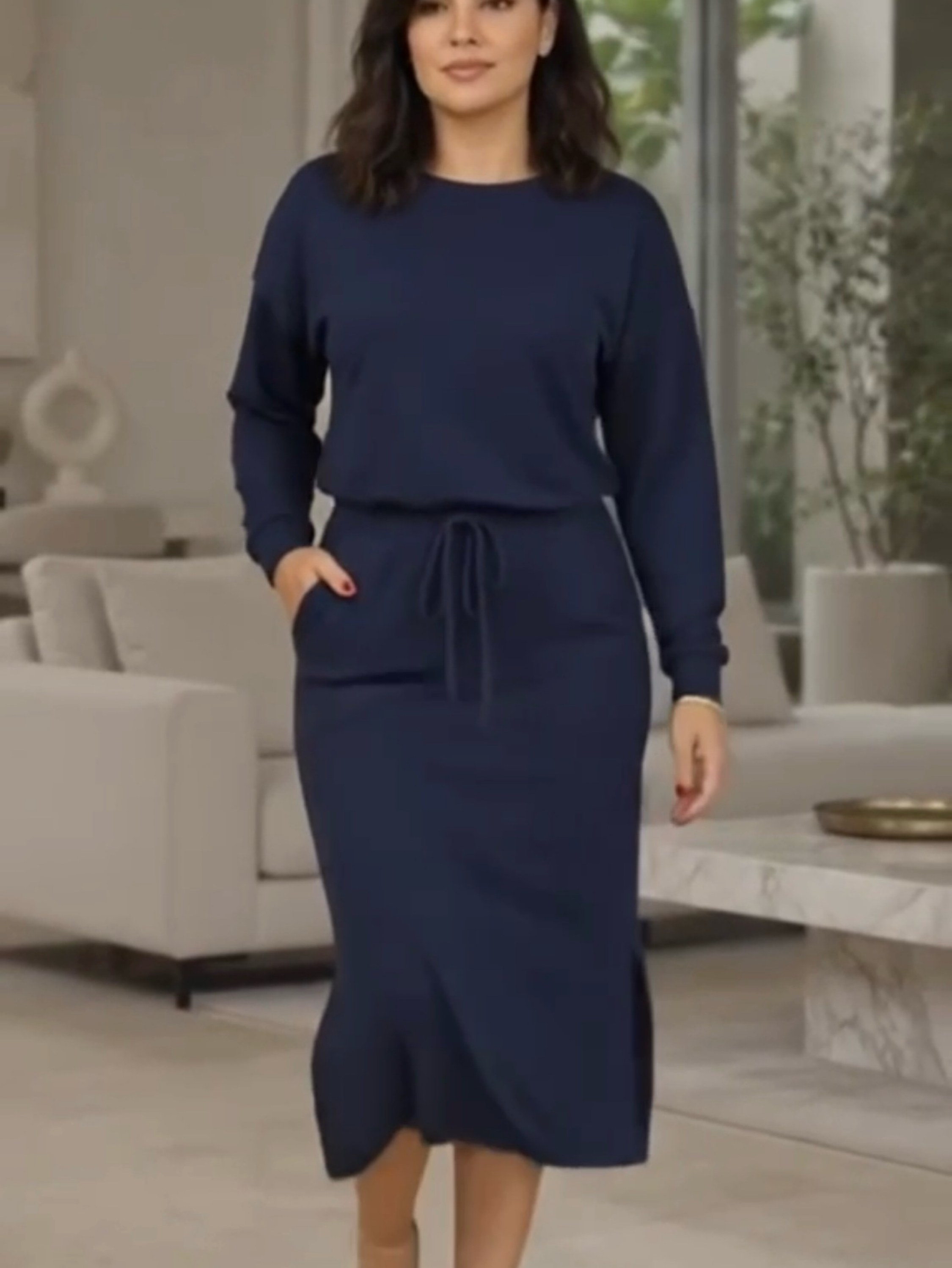 Conjunto Ana Moletinho Manga Longa Saia Midi