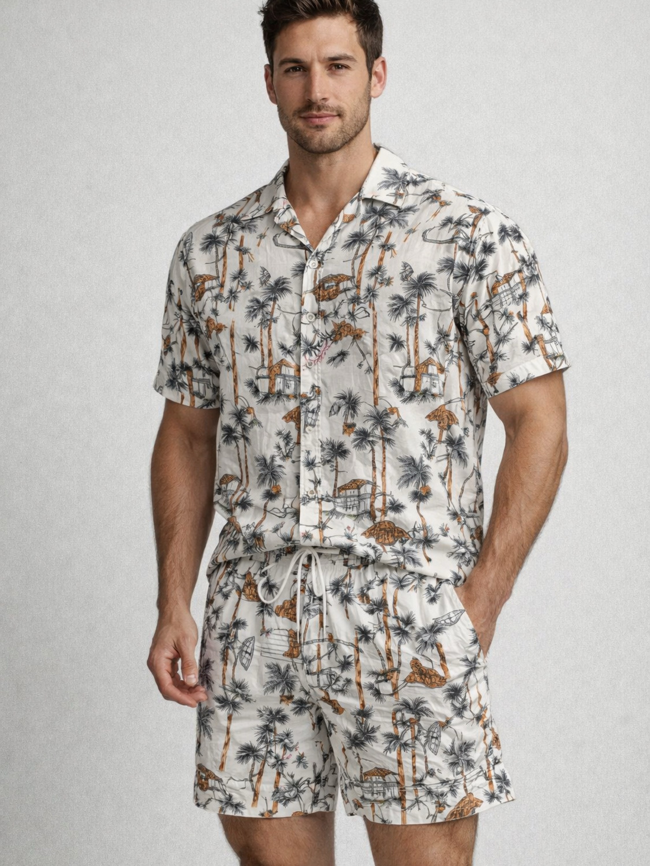 Conjunto Masculino Floral Mauricinho Camisa e Short