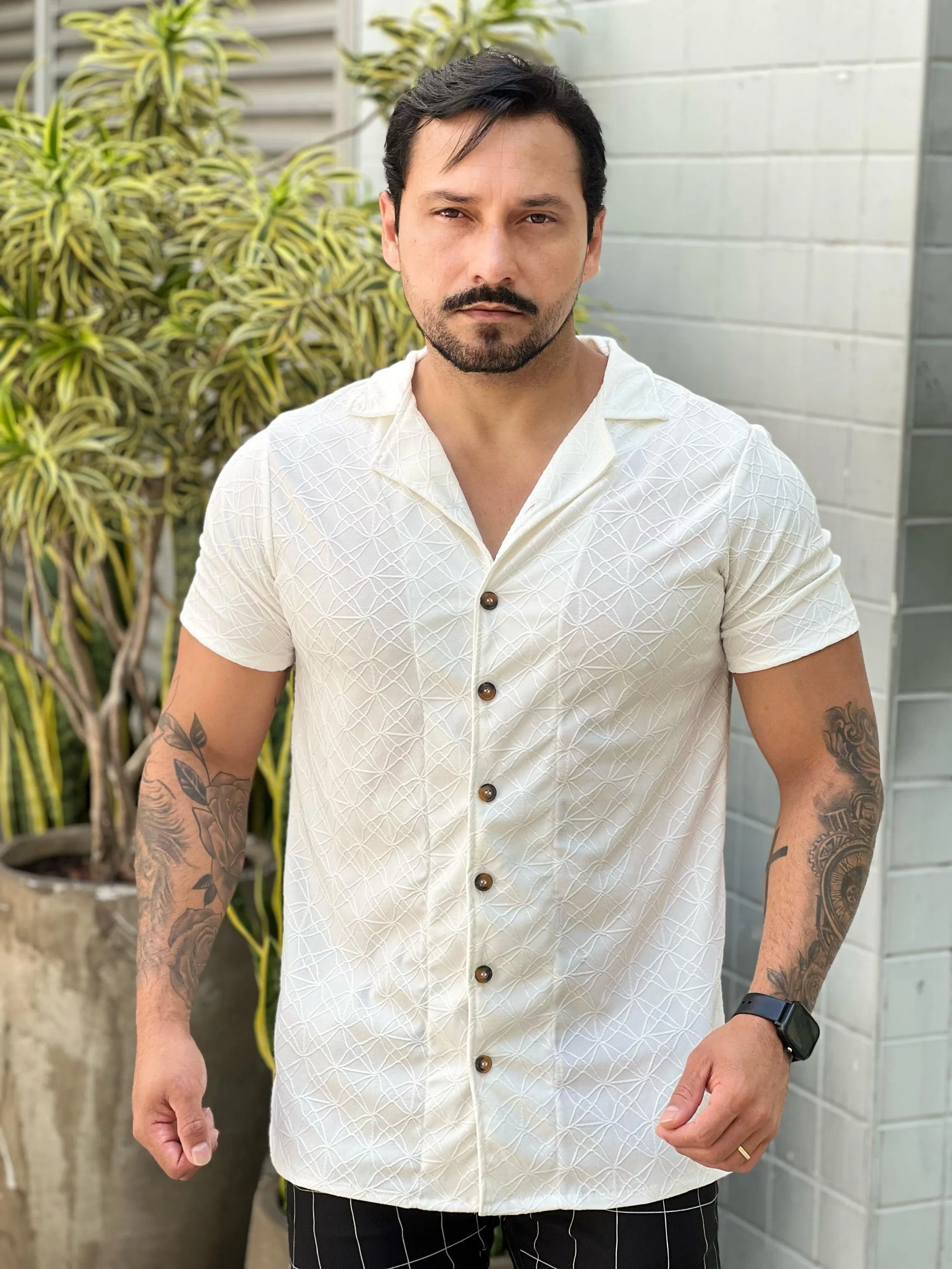 Camisa Malha Jacquard Rendada Premium