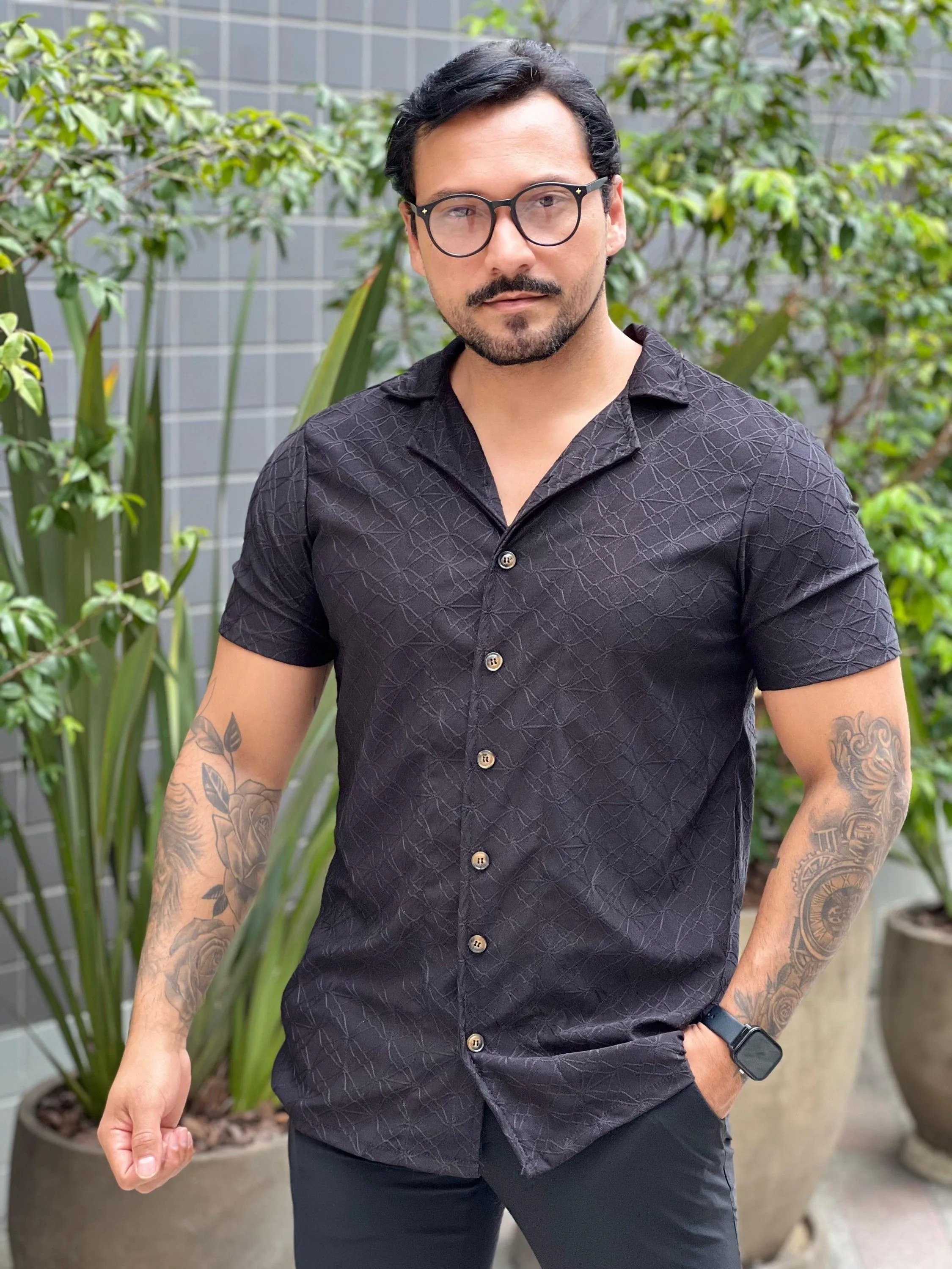 Camisa De Linho Rendada Preto