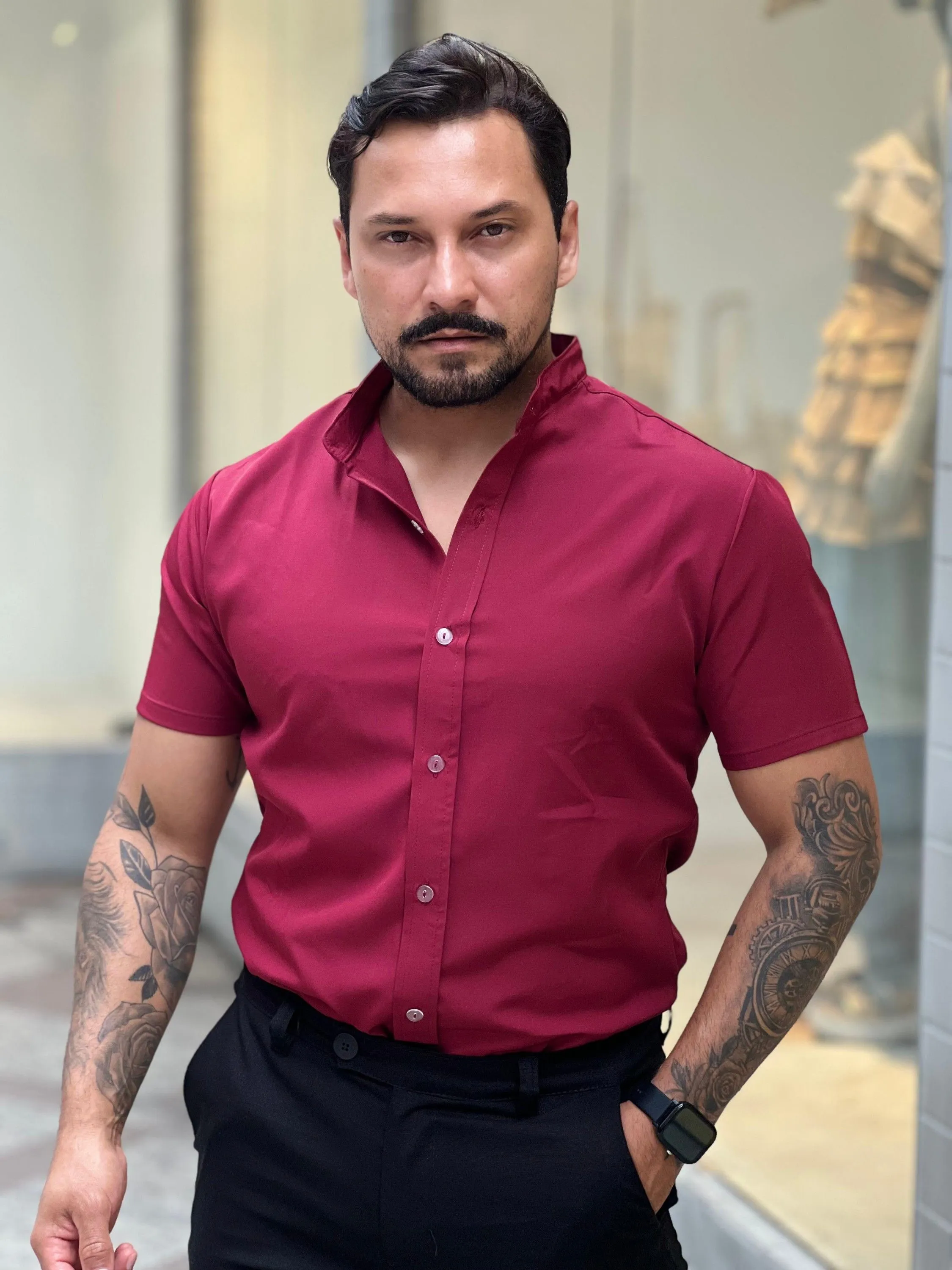 Camisa de Viscose com Elastano Slim Lisa