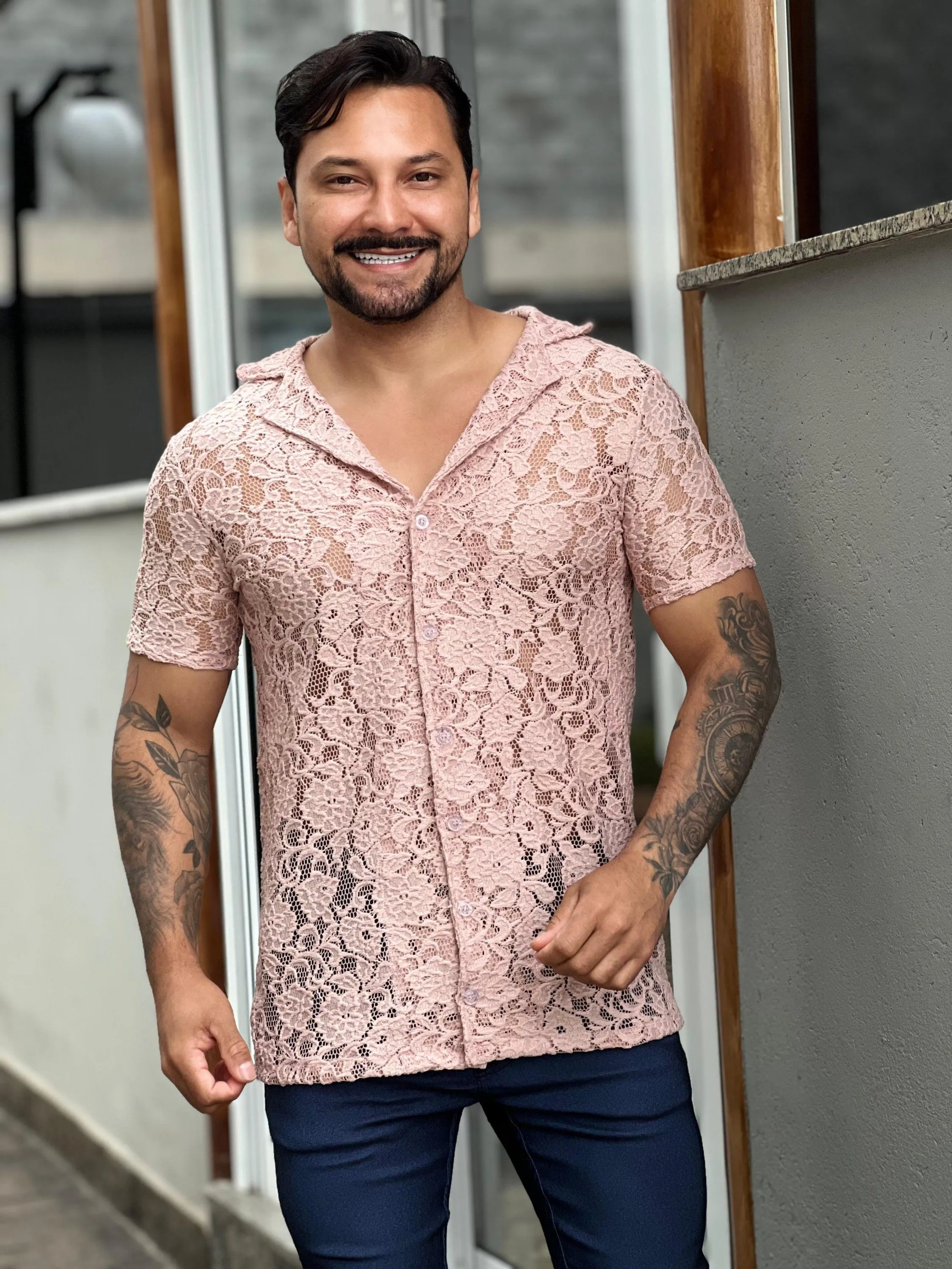 Camisa de Renda Masculina Rose