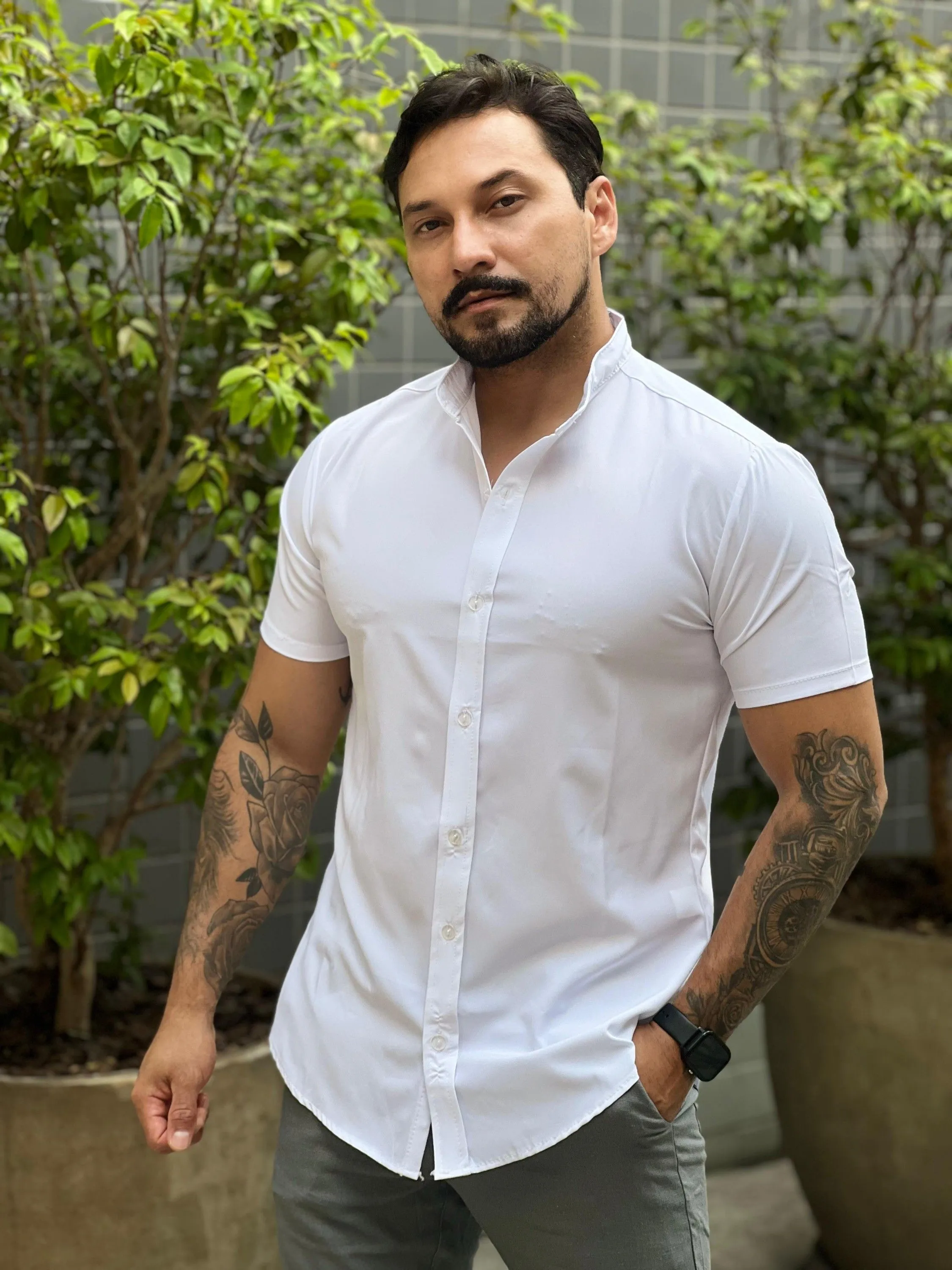 Camisa de Viscose com Elastano Slim Lisa Branca