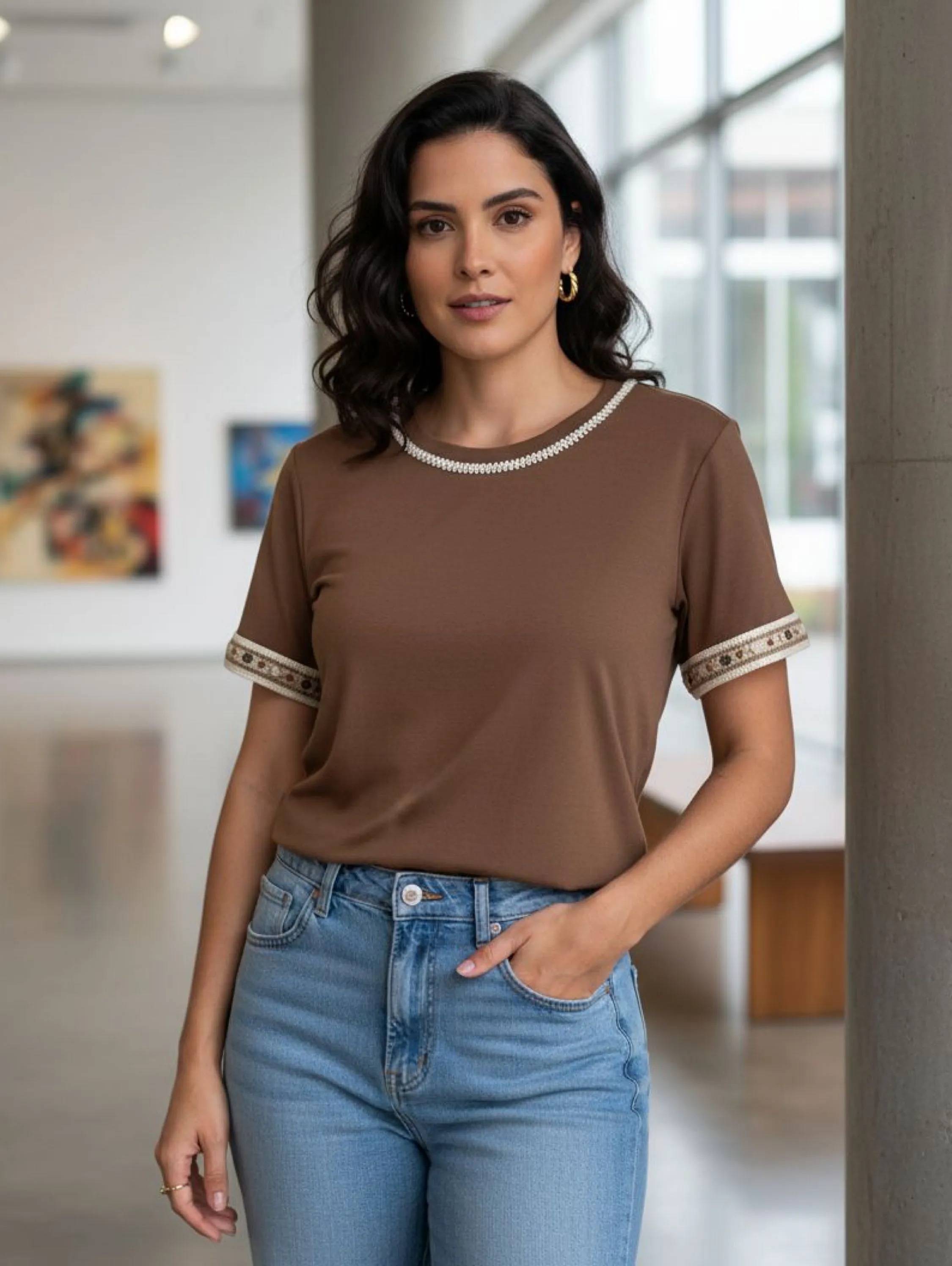 Camiseta manga longa trabalhada