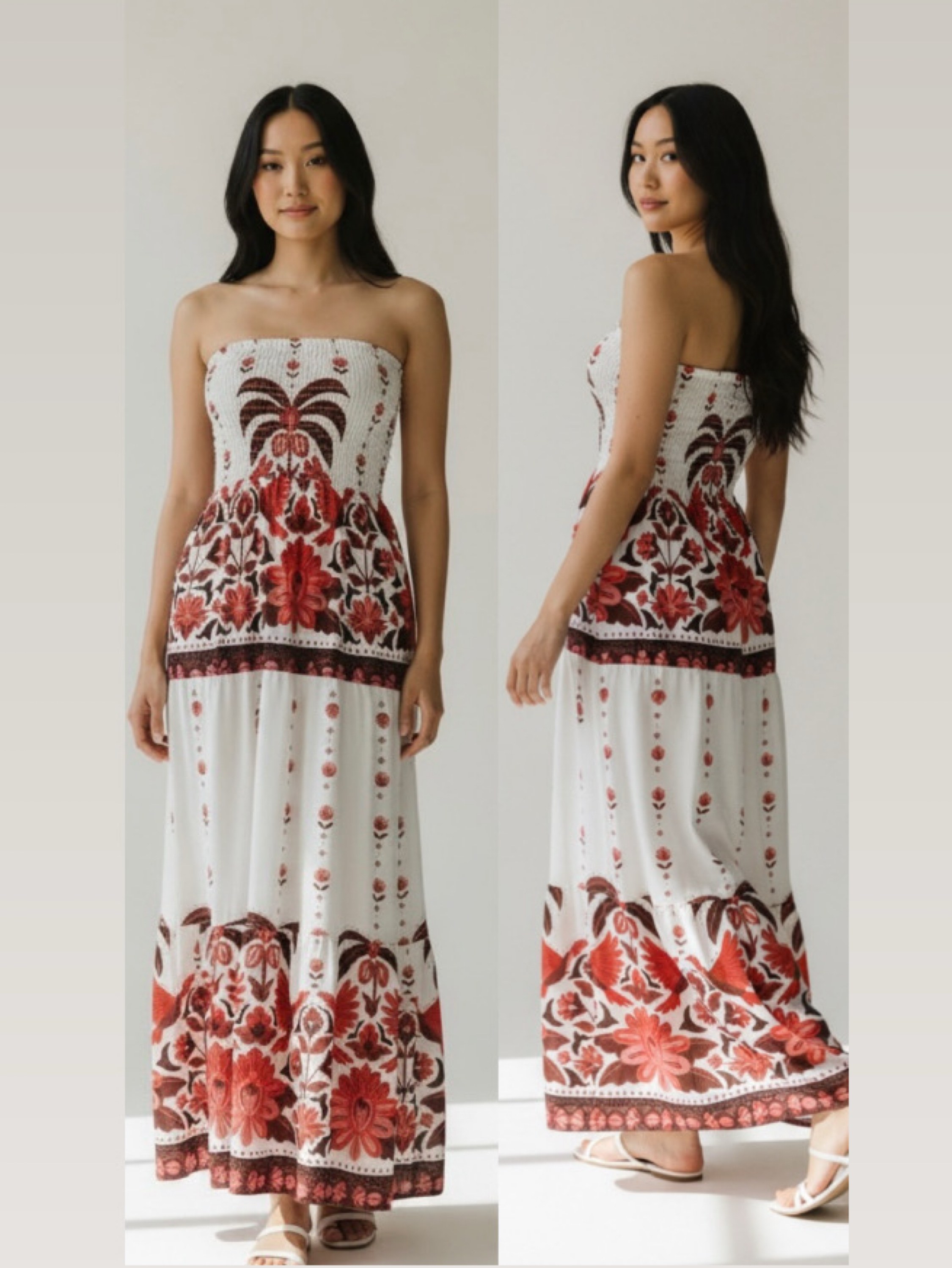 Vestido longo bicolor florido