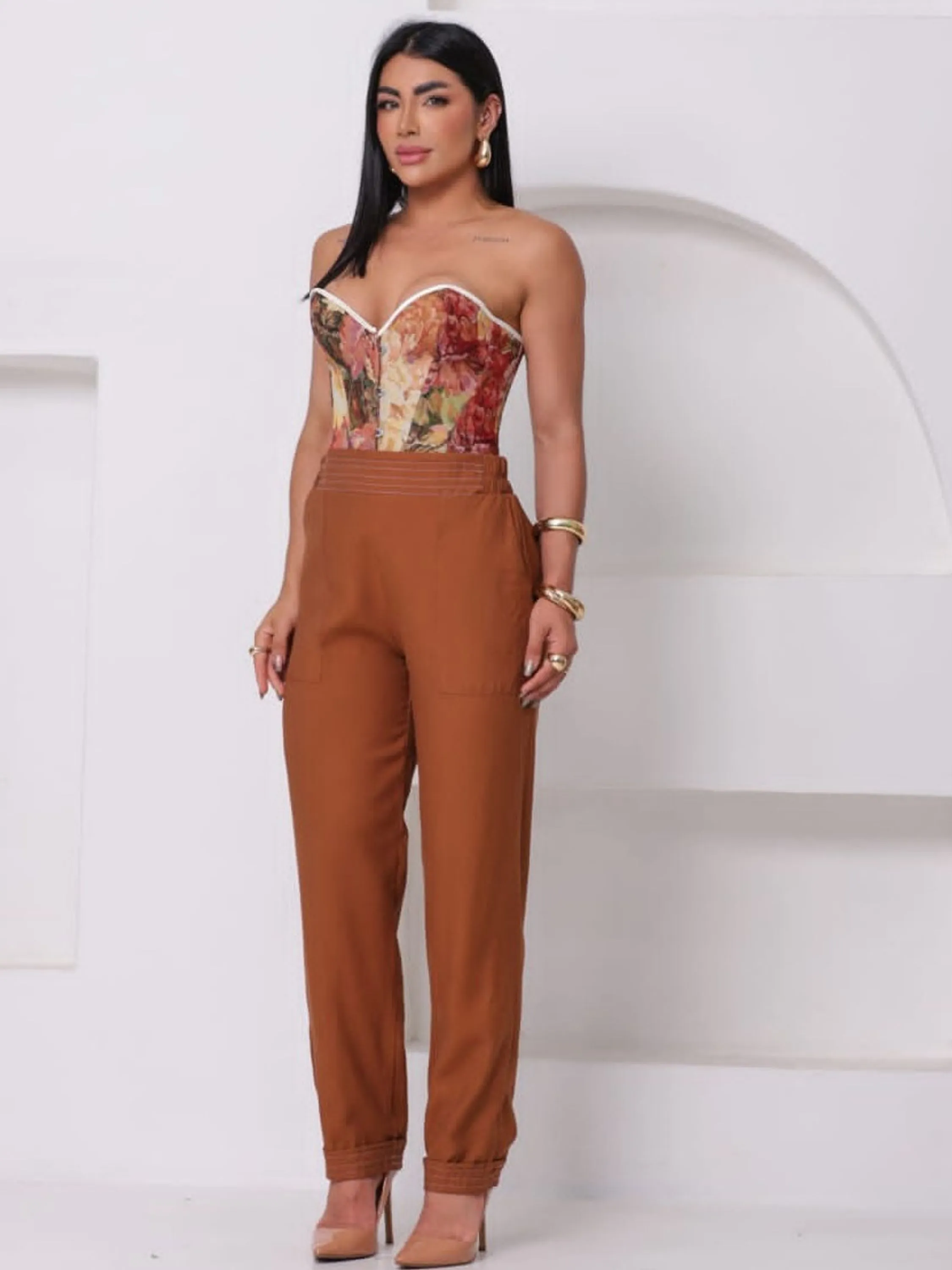 Calça alfaiataria feminina cintura alta