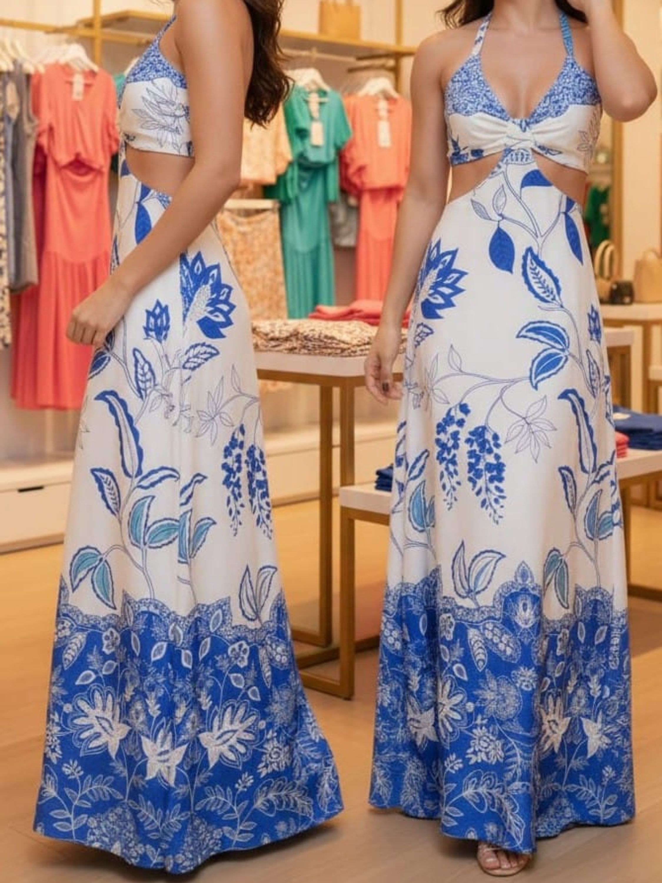 Vestido longo femenina tropical flor do verao