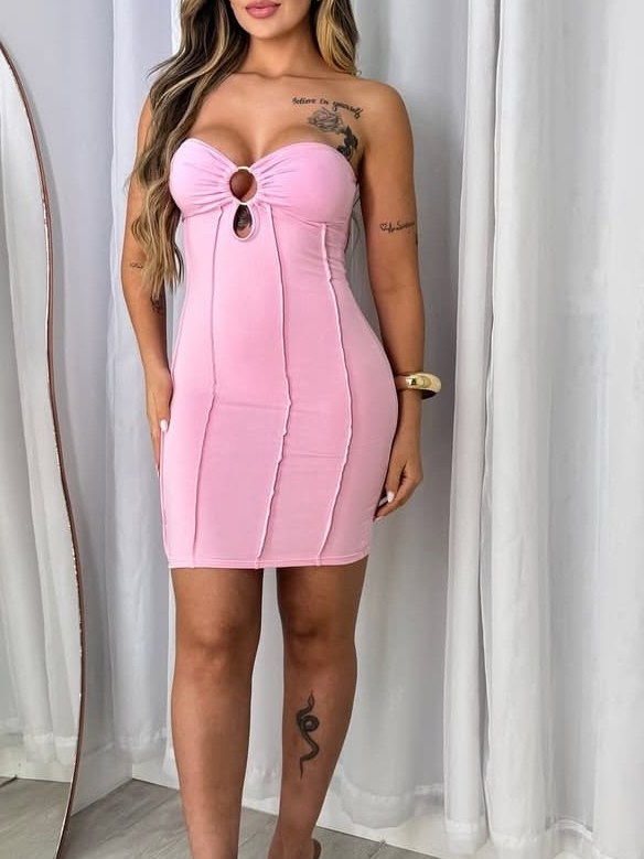 vestido feminino curto tubinho argola tomara que caía