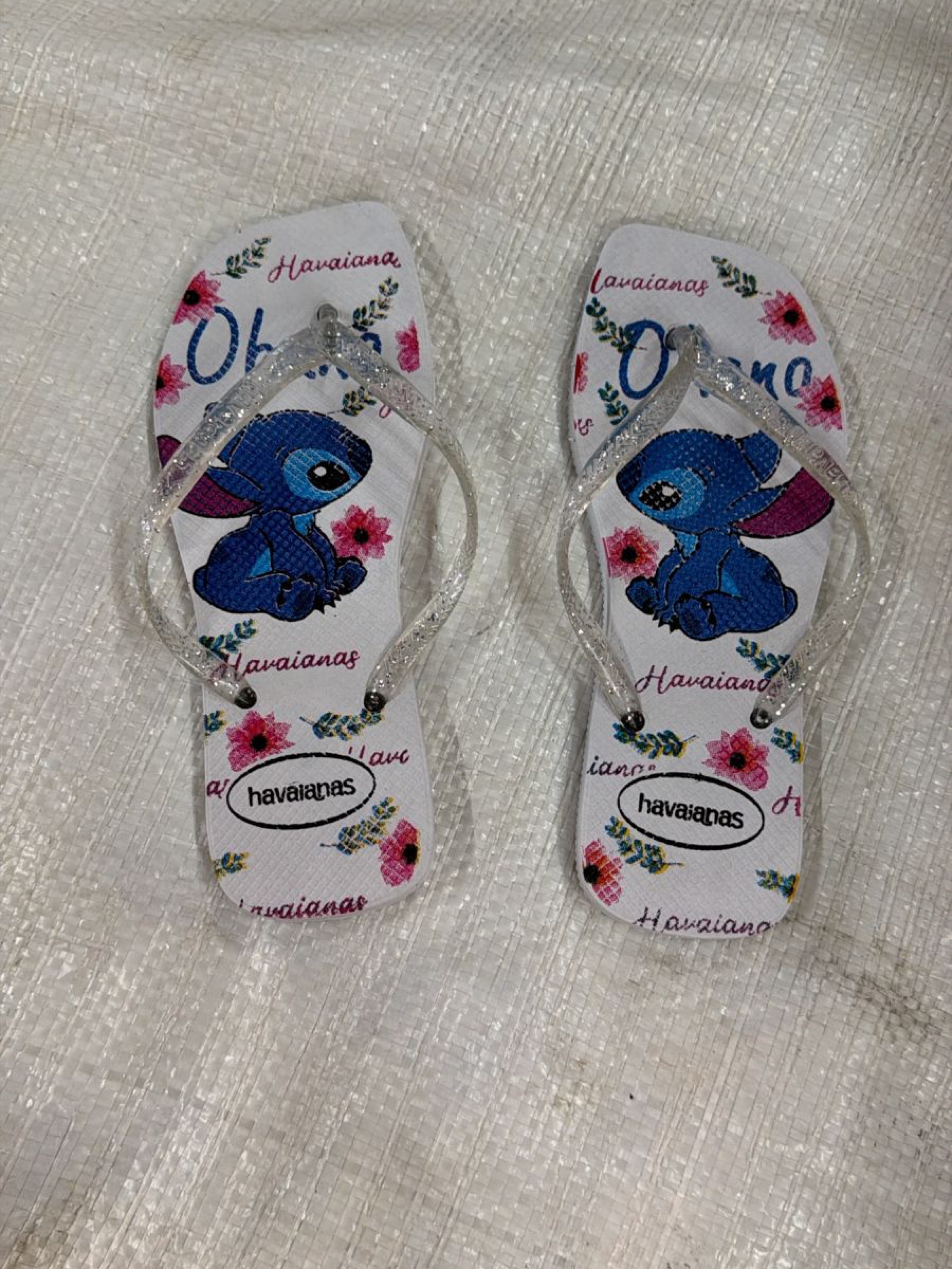 Chinelo  Quadrado Stitch Ohana Correia Glitter Tendência