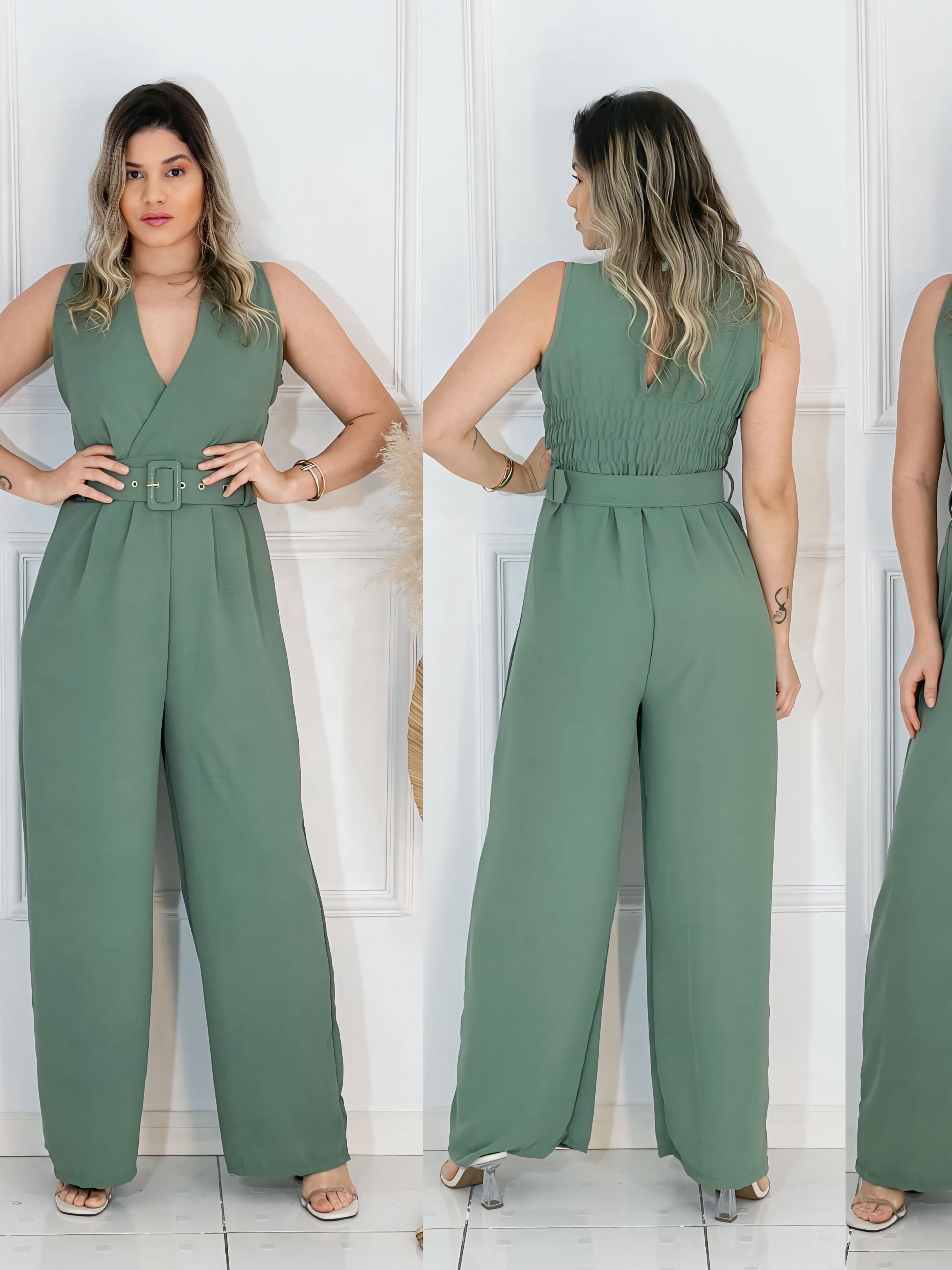 Macacão feminino Regata com Cinto Forrado Duna