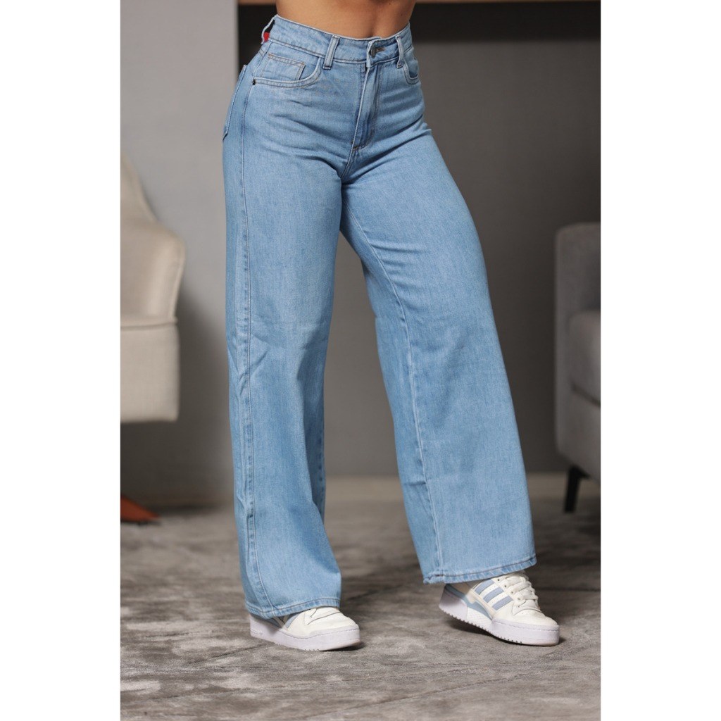 Calça Wid Leg Azul Clara Jeans Feminina