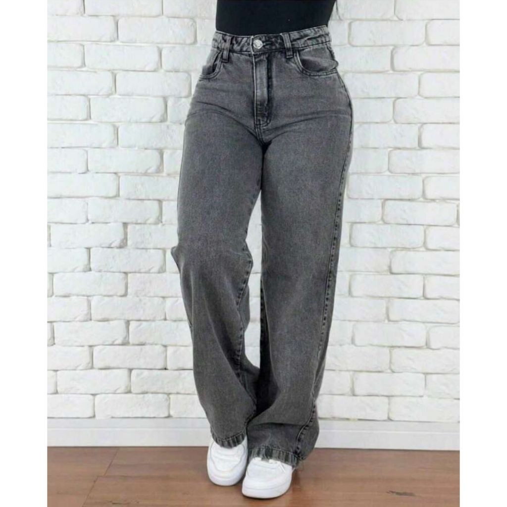 Calça Wid Leg Grafite Jeans Feminina