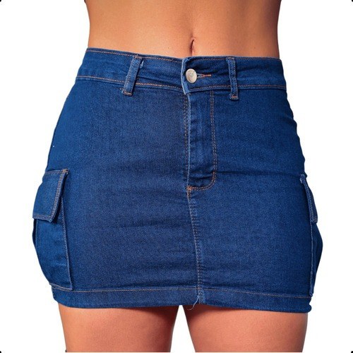 Saia Jeans Cargo Azul Escuro Adulta