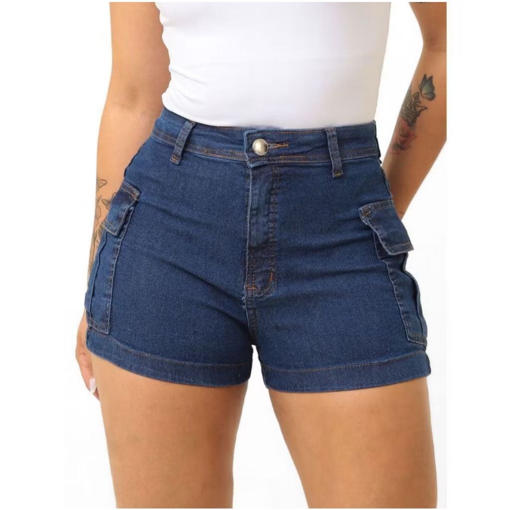 Short Cargo Azul Escuro Jeans Feminino