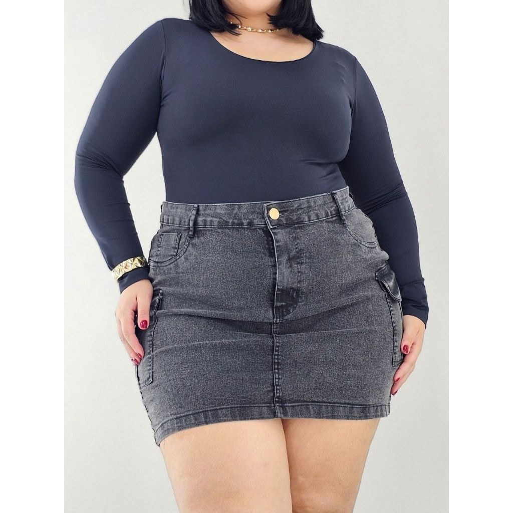 Saia Jeans Cargo Adulta Plus Size Grafite