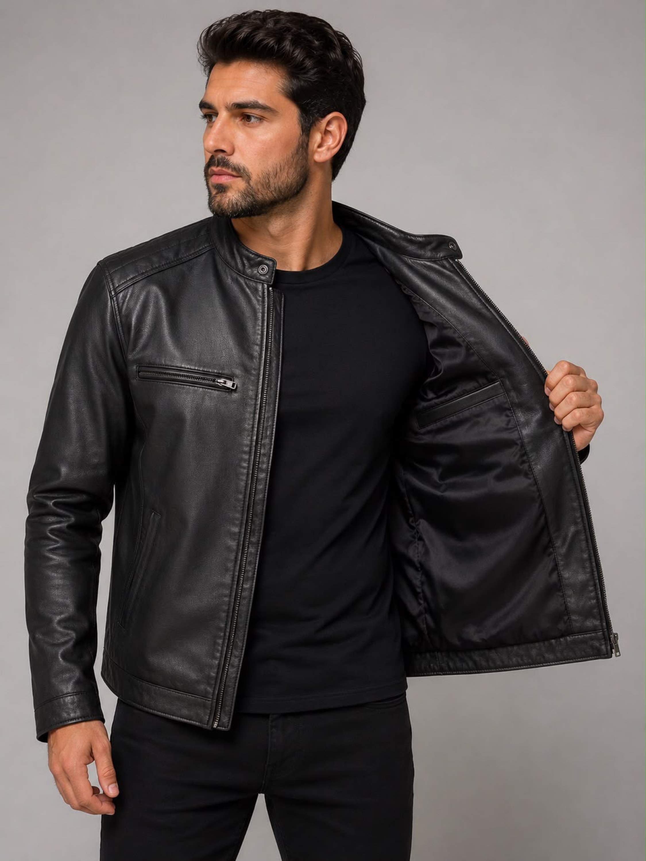 Jaqueta de couro masculina sem forro