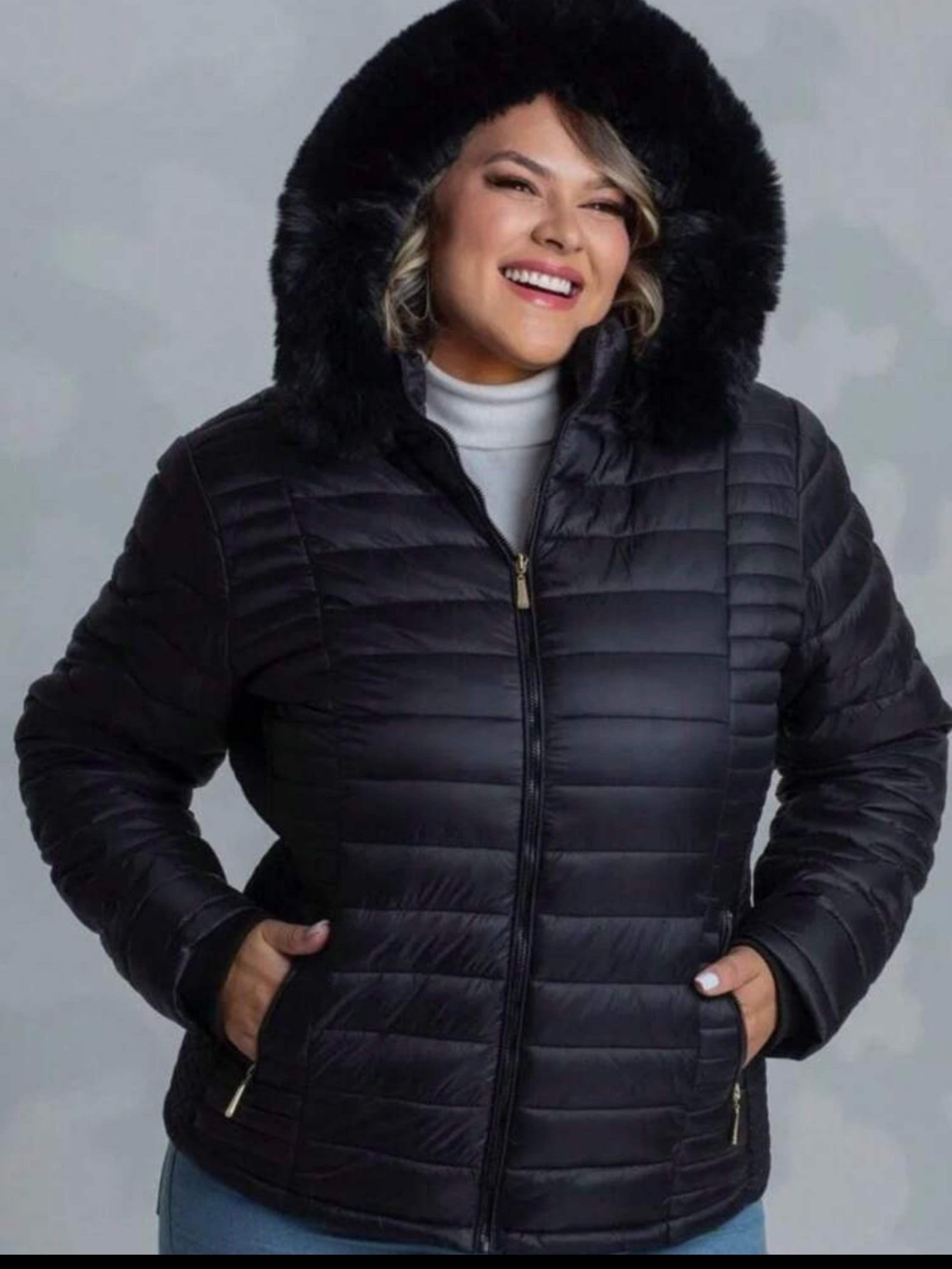 Jaqueta plus size feminina nylon peluciada