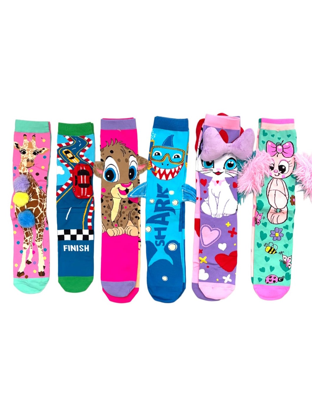 Meia Maluca Infantil Divertida Aplique 3D Pelucia Kit 12