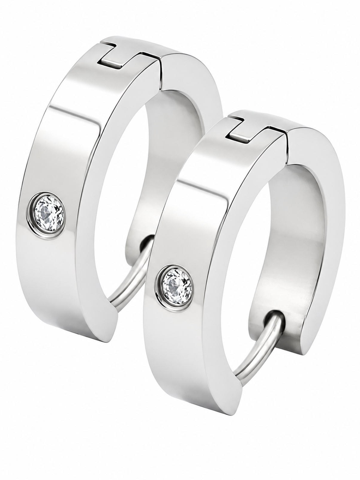 Brinco Argola Articulada Aço Prata 1 Strass Kit 12 Pares