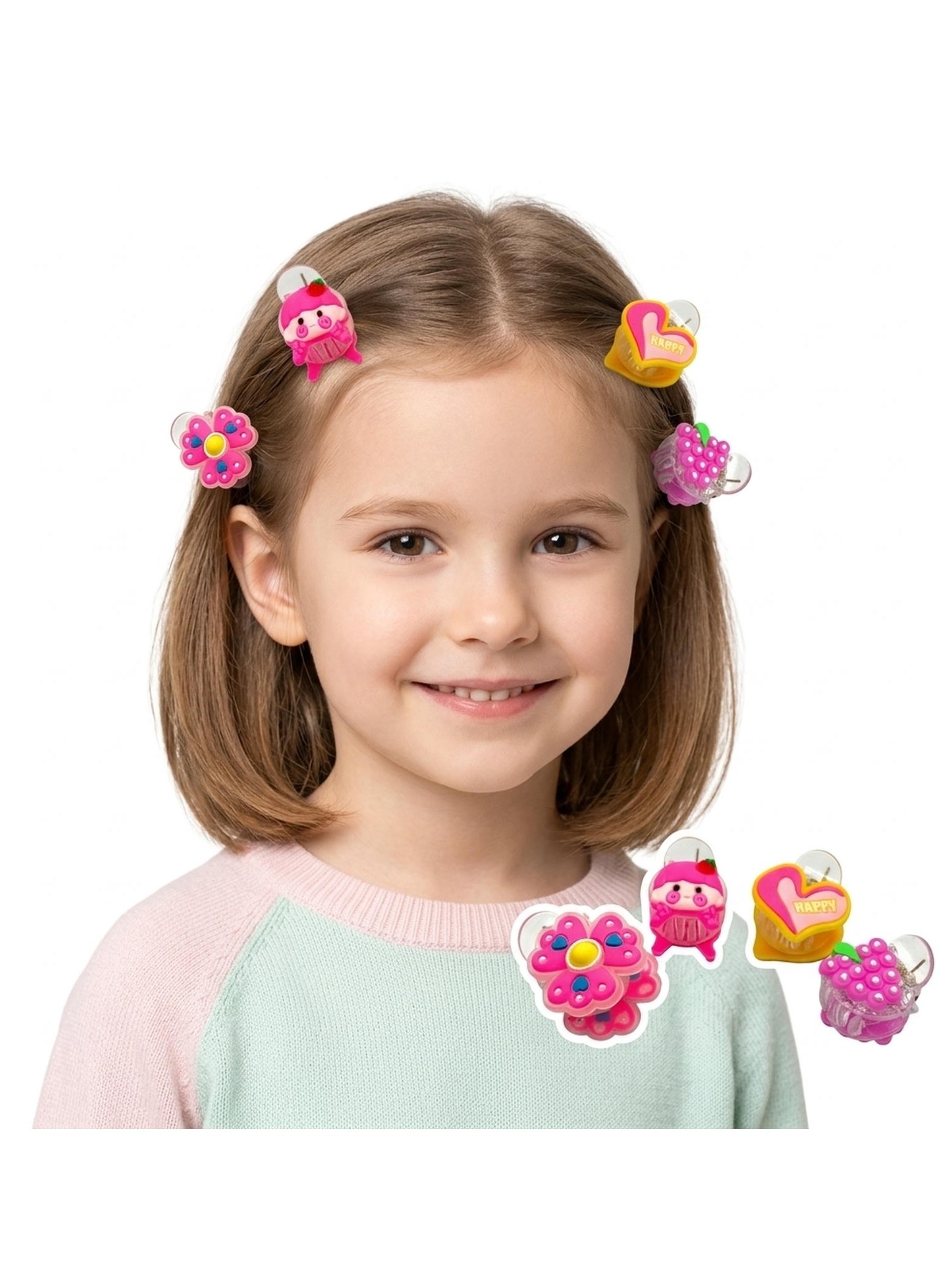 Mini Piranha Cabelo Infantil Menina Desenho Fofa Kit 48Peças