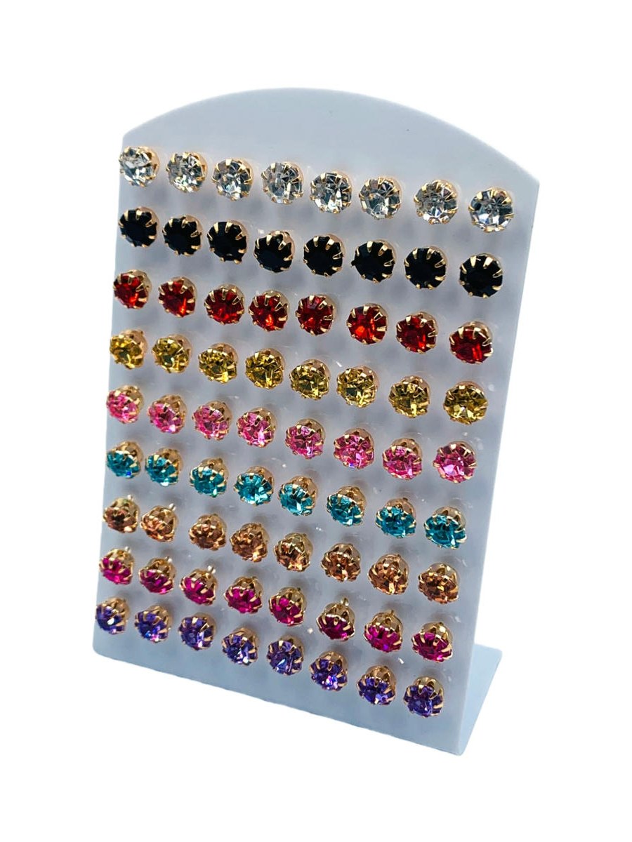 Brincos Strass Perola Feminino Colorido Cartela 36 Pares