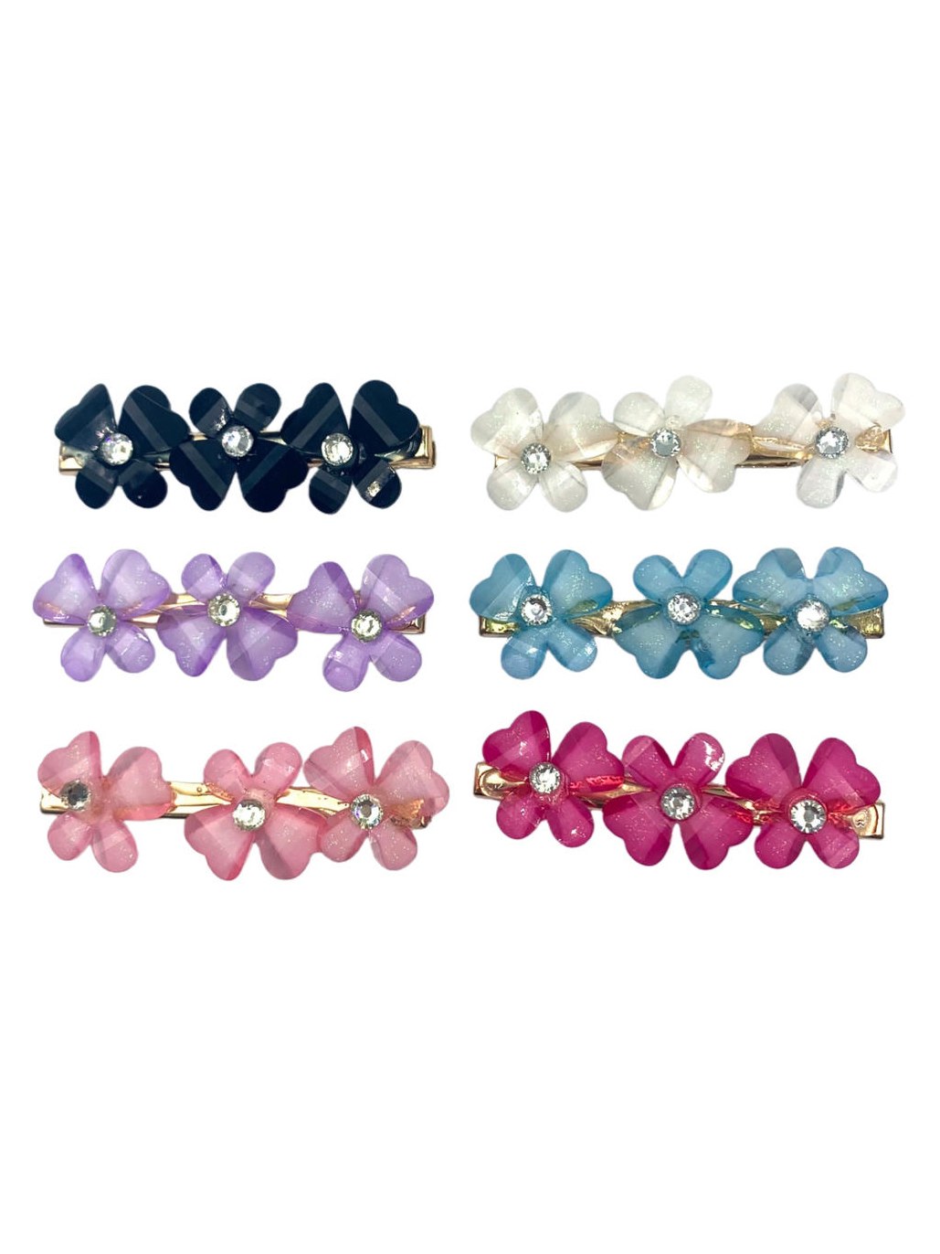 Presilha Cabelo Flor Acrílico Strass Enfeite Feminino Kit 24