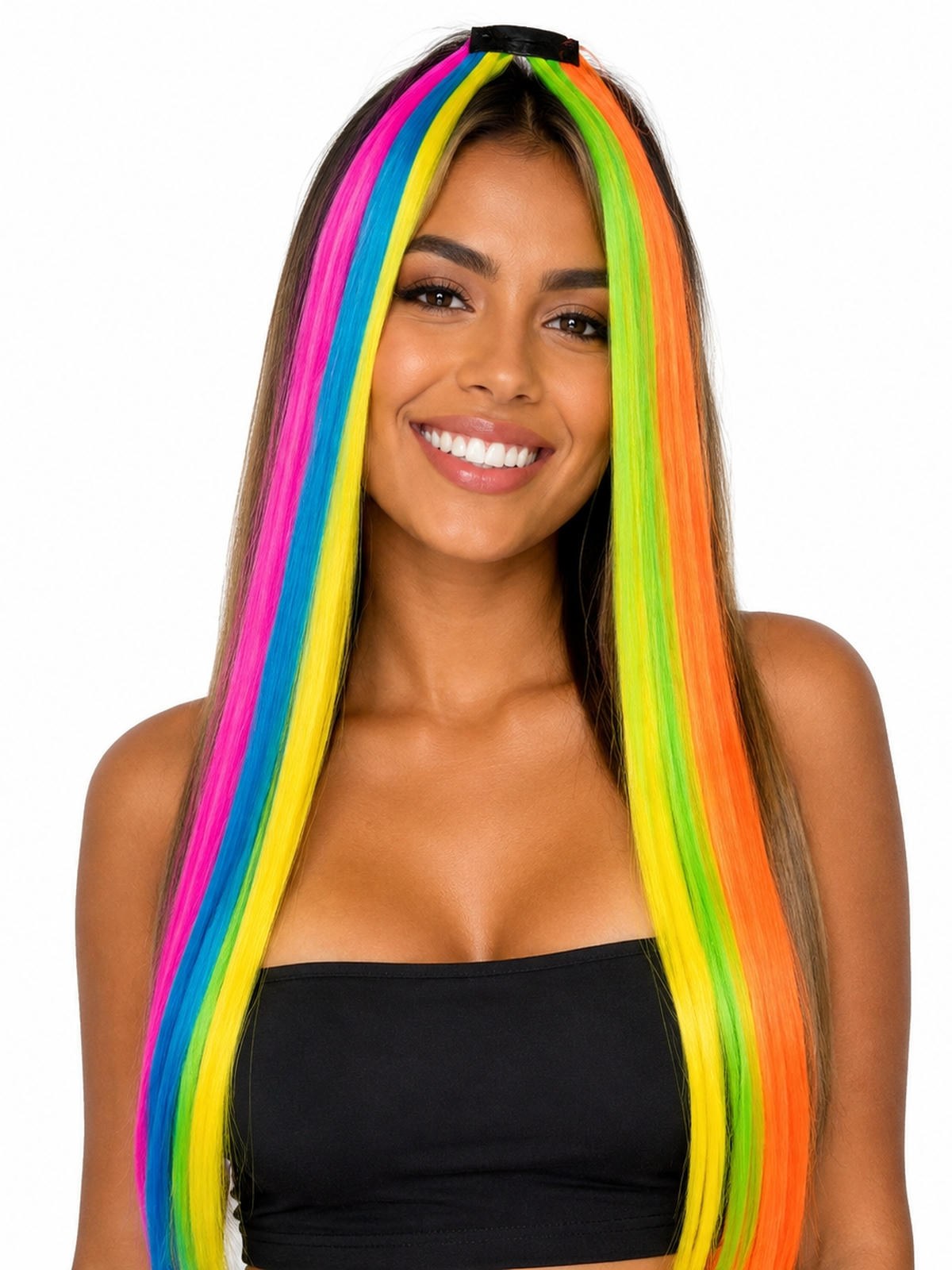 Tiara Cabelo Meninas Tranca Longa Arco-Iris Kit 12 Peças