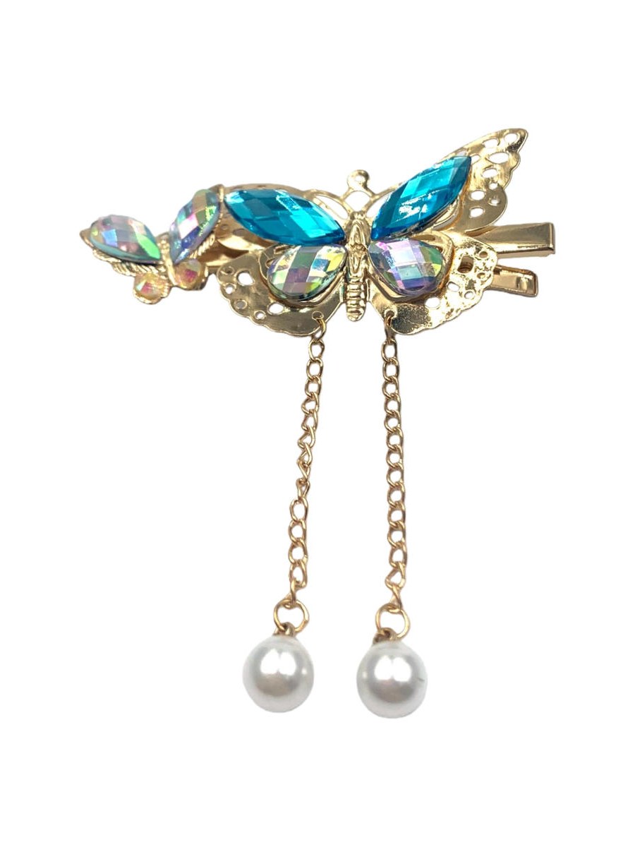 Presilha Cabelo Metal Borboleta Strass Pérola Kit 12