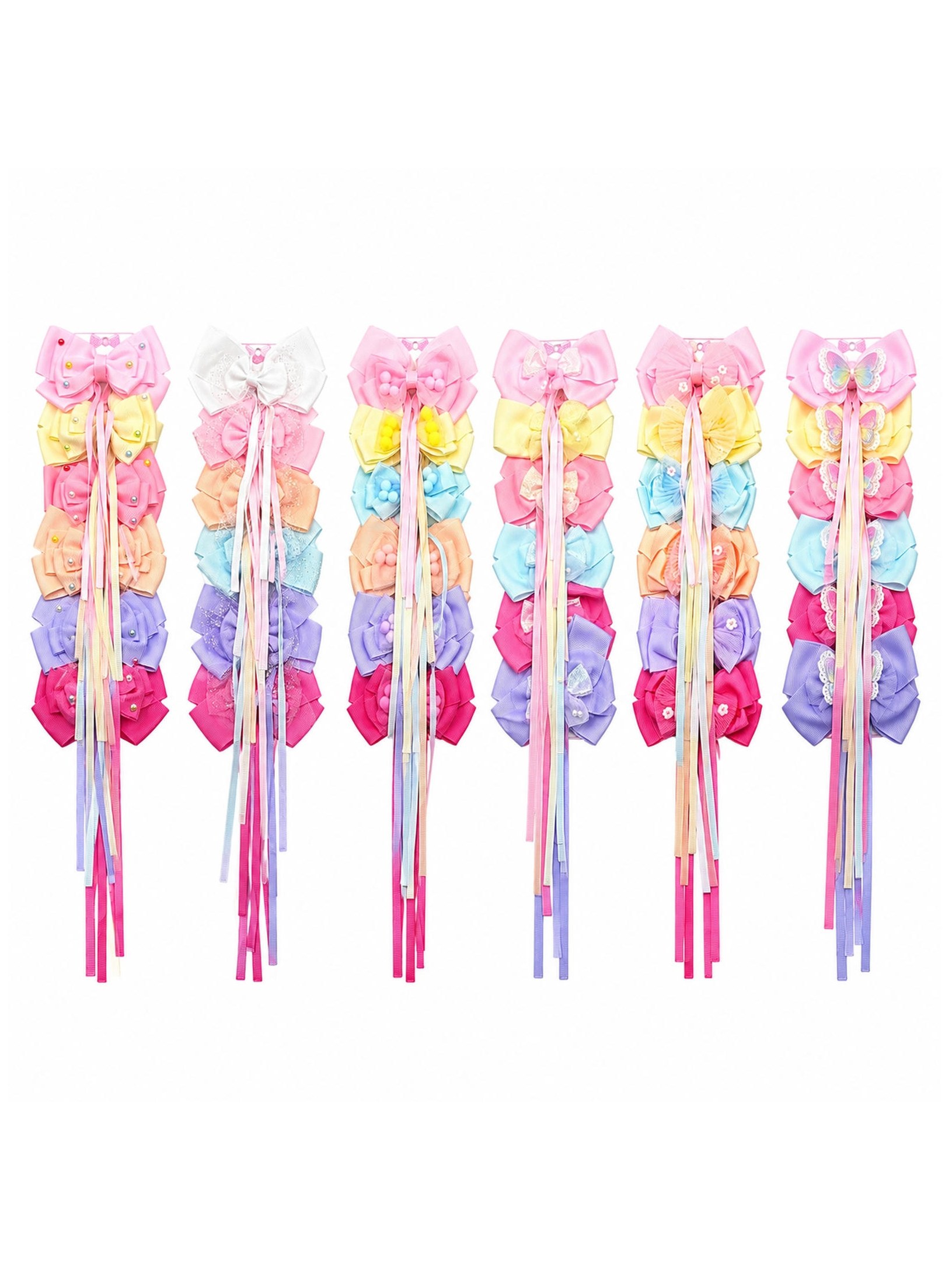Kit6 Bico de Pato Presilha Cabelo Infantil Laço Fitas Longas
