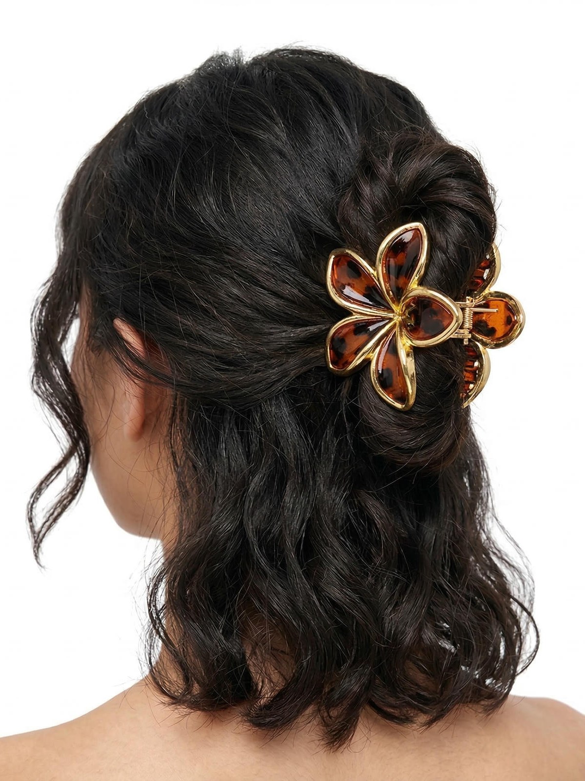 Piranha de Cabelo Flor Havaiana Borda Dourada 8cm 12 Peças