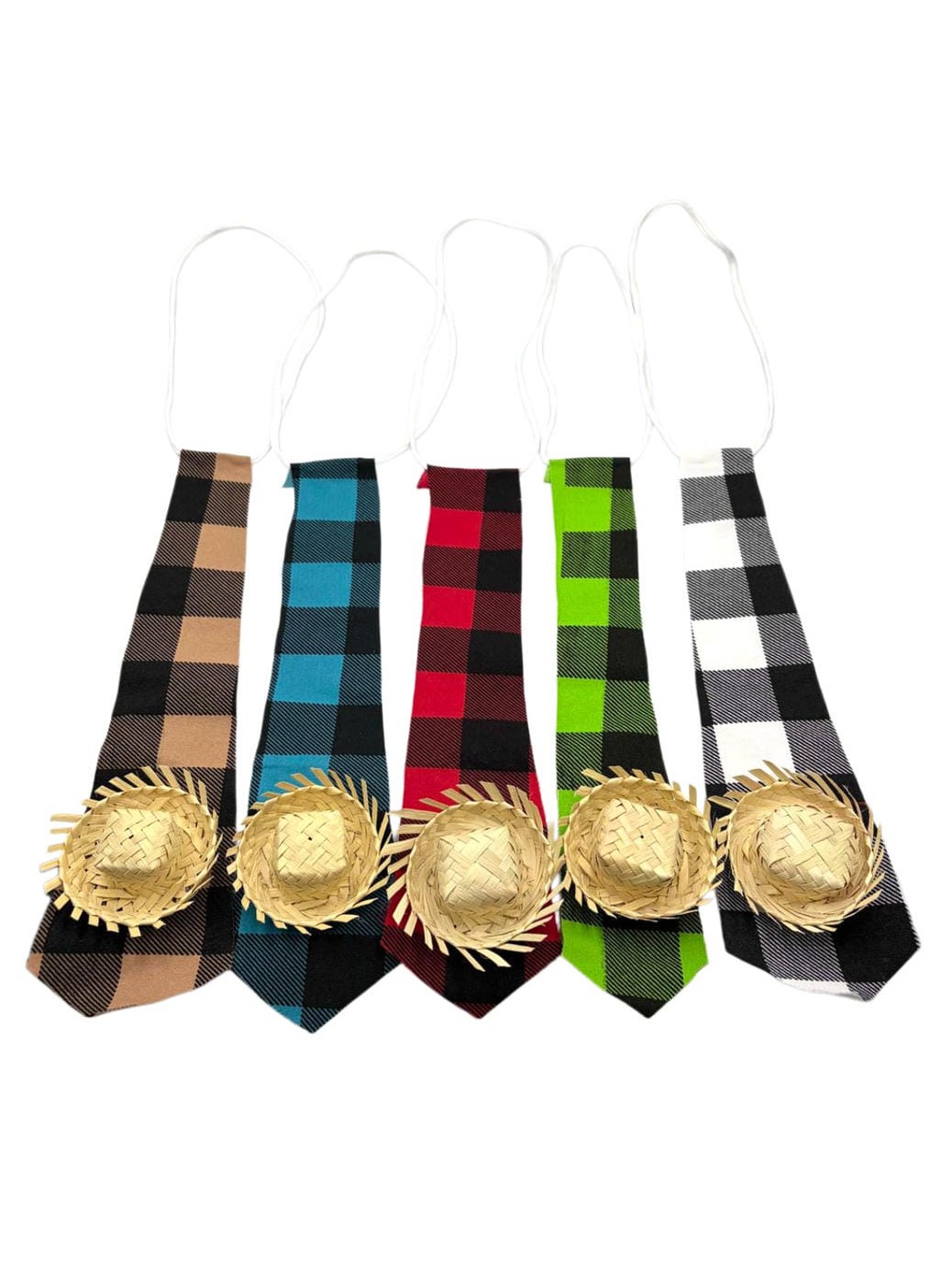 Kit 12 Gravata Festa Junina Xadrez Chapéu Palha São João
