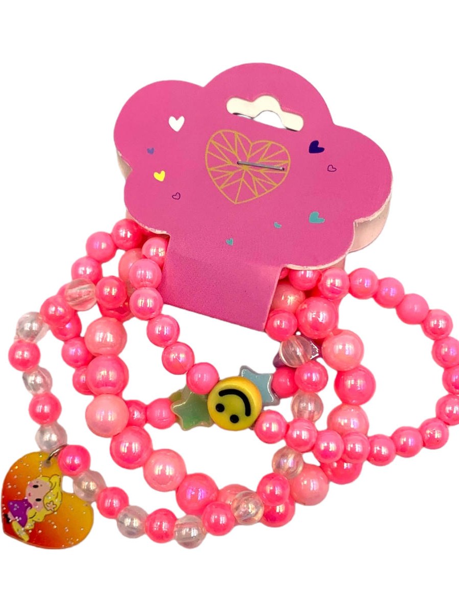 Kit 48 Pulseira Infantil Menina Miçanga Pingente Princesa
