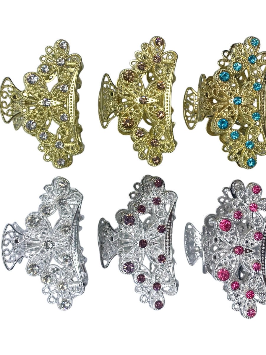 Kit 12 Piranha Cabelo Presilha Metal Strass Vazada