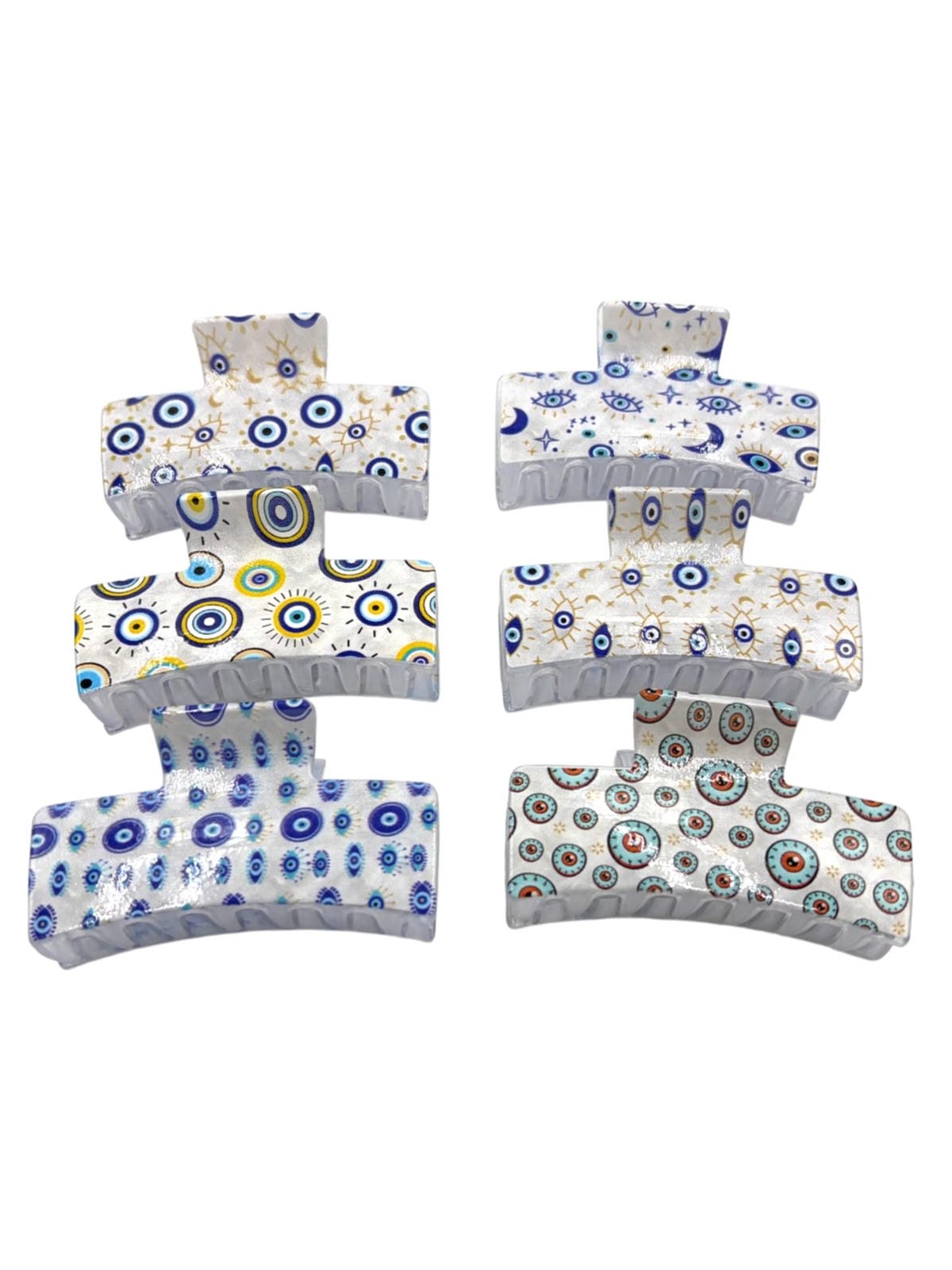 Piranha de Cabelo Acrílico Olho Grego Presilha Kit 12 Peças