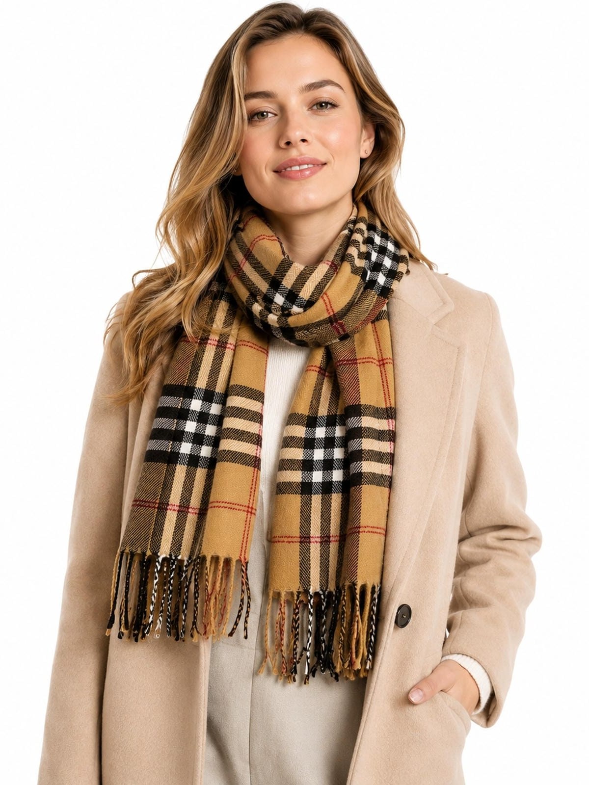 Cachecol Feminino Inverno Grosso Xadrez Franja Pashmina 12U